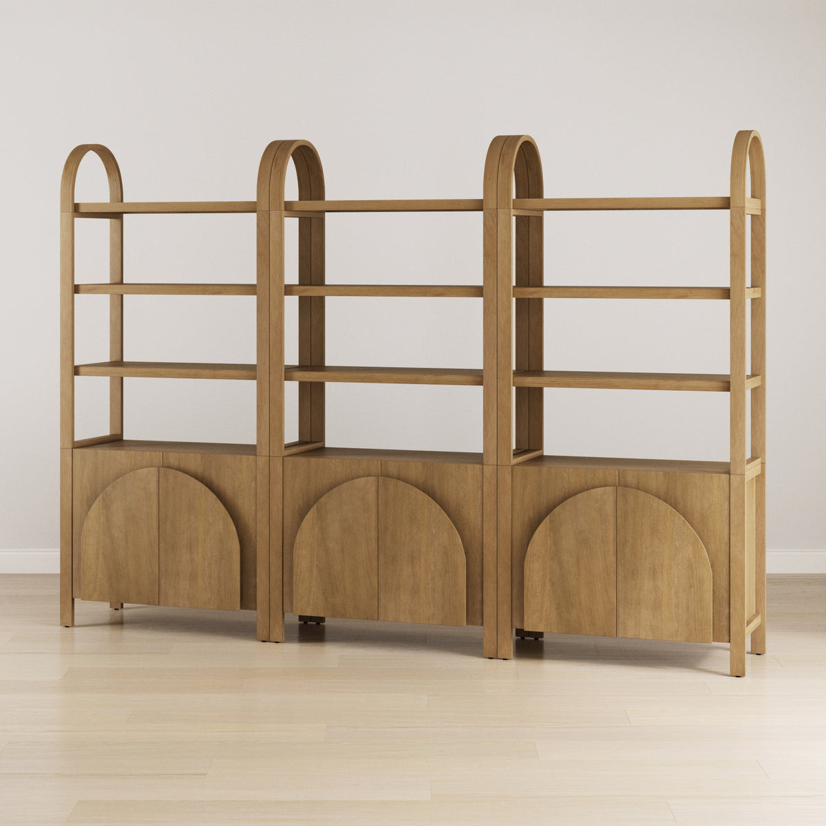 Mid-Century Arched Bookshelves with Doors Light Brown (Set of 3)