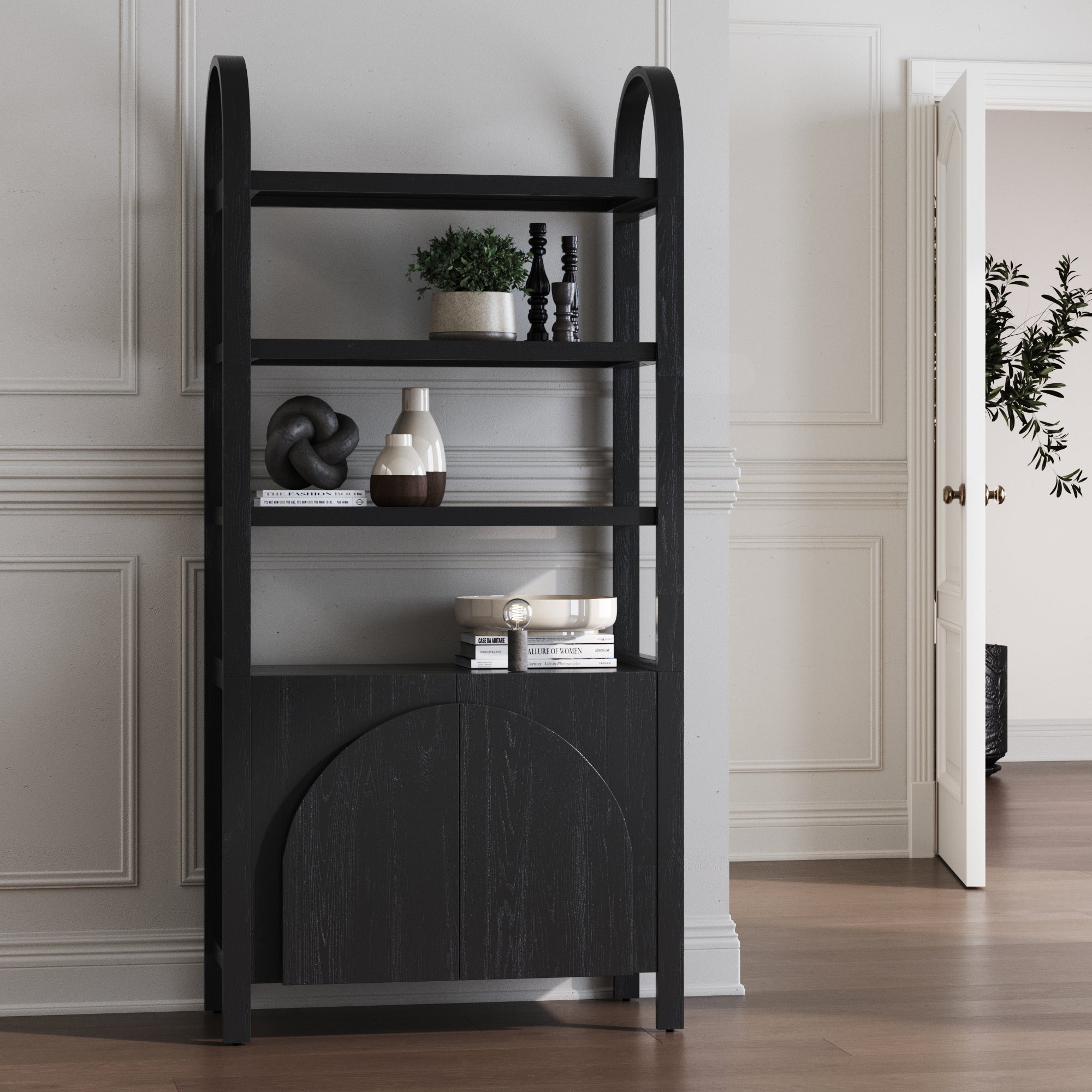 Iris Mid Century Arched Door Bookshelf Black | Nathan James