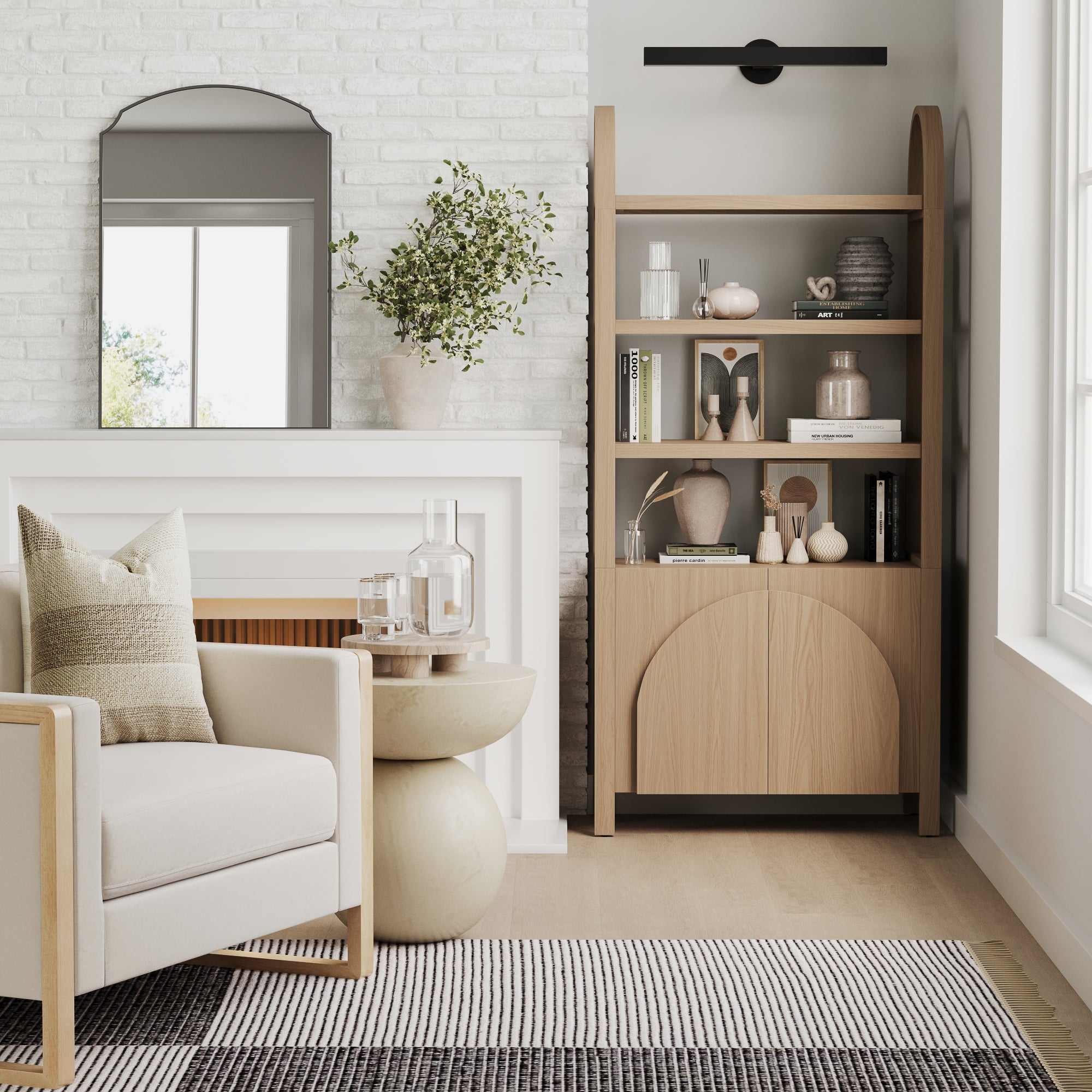 Iris Mid Century Arched Door Bookshelf Raw Oak | Nathan James