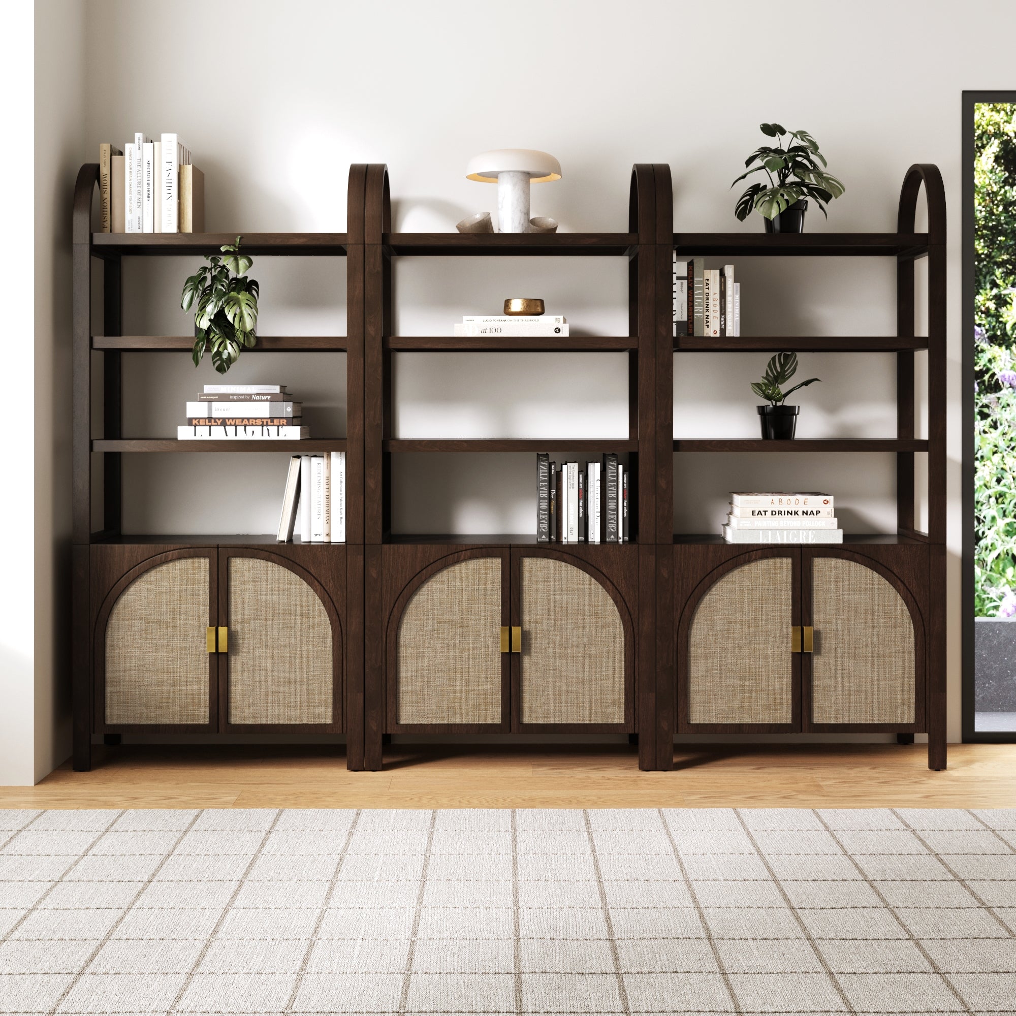 キャビネット　NOCE Paxton Arched Door Bookshelf Dark Acacia Set of 3 | Nathan James