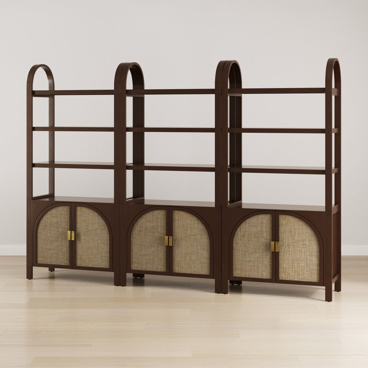 Arched Door Rattan Bookshelf with Doors Dark Acacia (Set of 3)