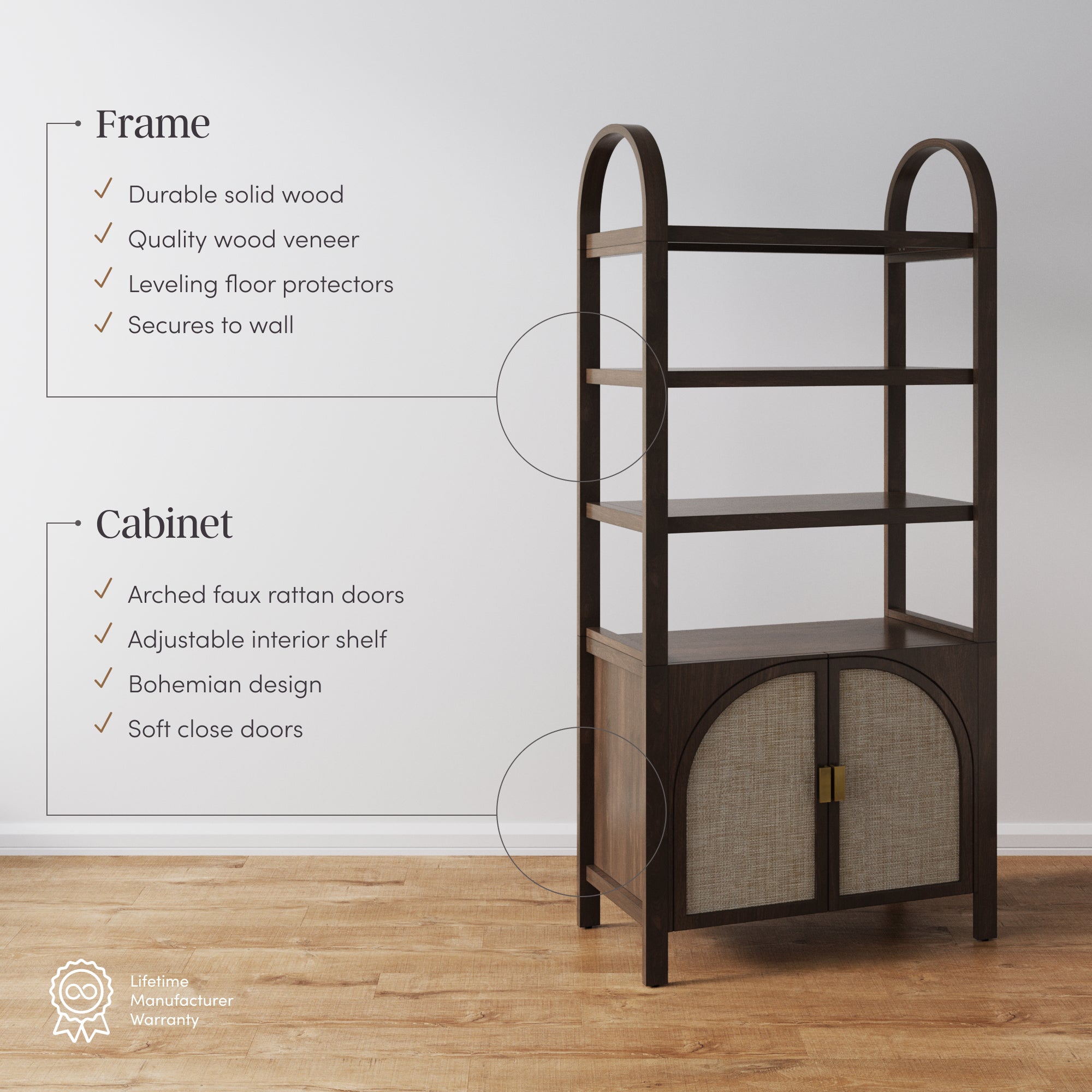 Paxton Arched Door Bookshelf Dark Acacia Set of 2 | Nathan James