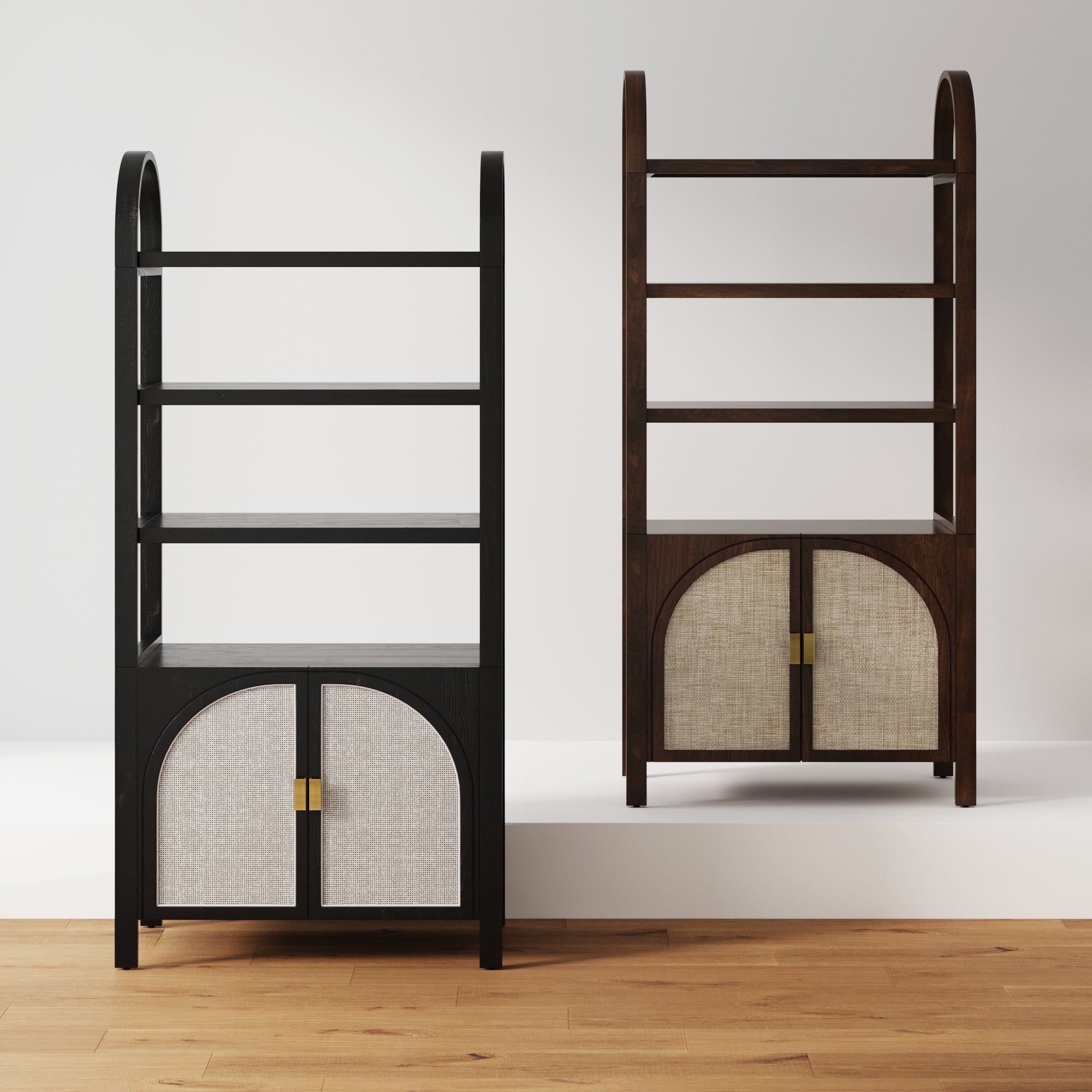 Arched Door Rattan Bookshelf with Doors - Thumbnail 5