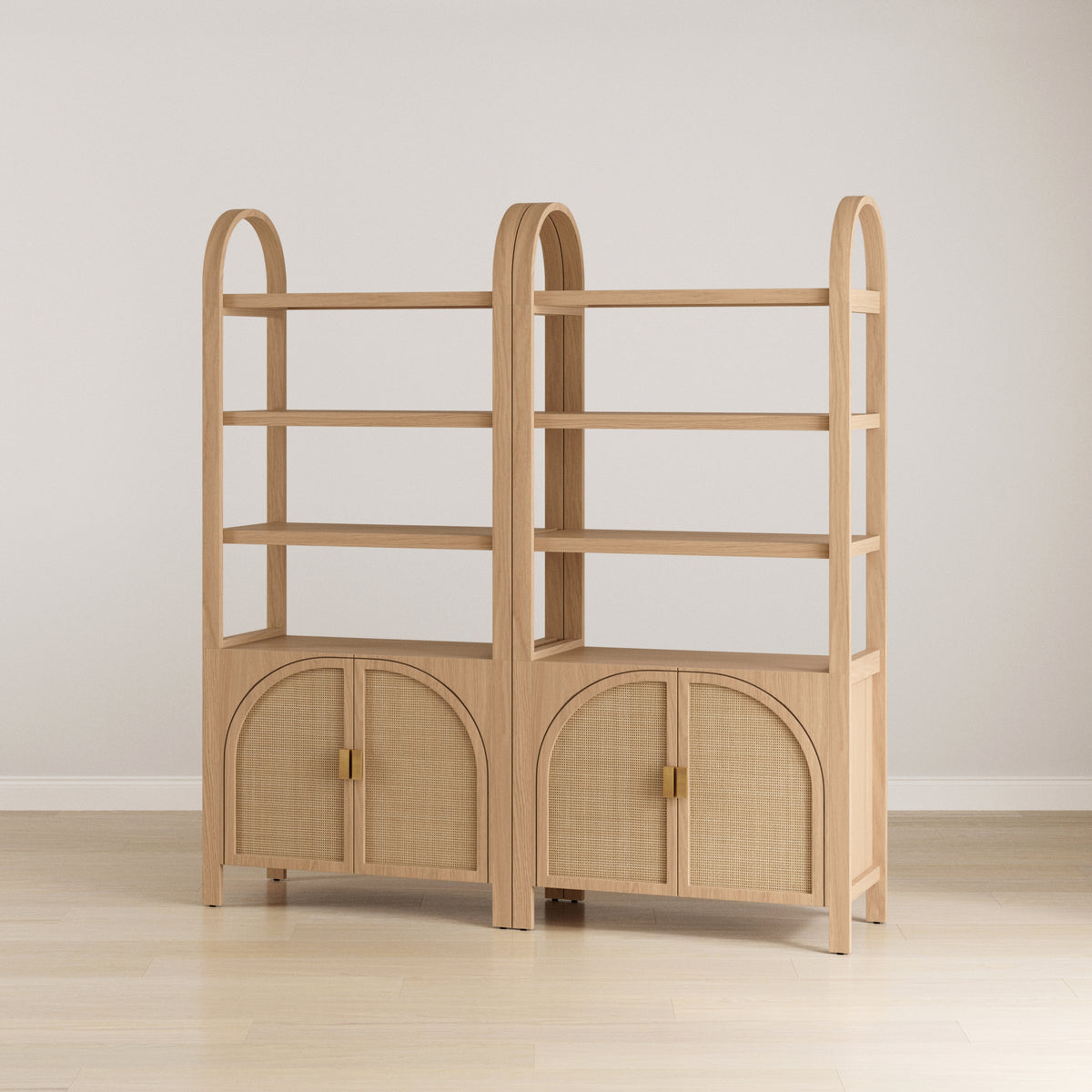Arched Door Rattan Bookshelf with Doors Raw Oak (Set of 2)