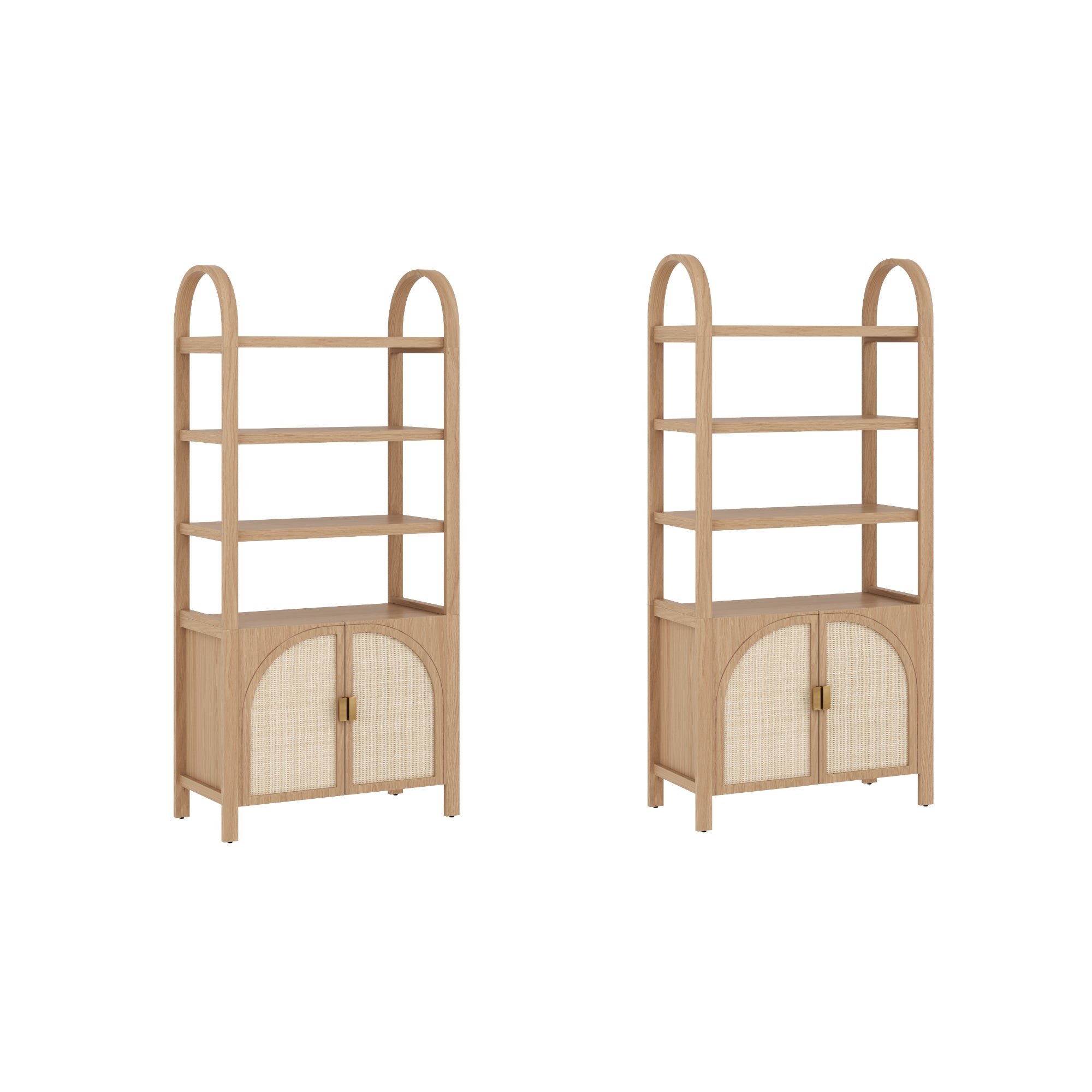 Arched Door Rattan Bookshelf with Doors Raw Oak (Set of 2) - Thumbnail 5