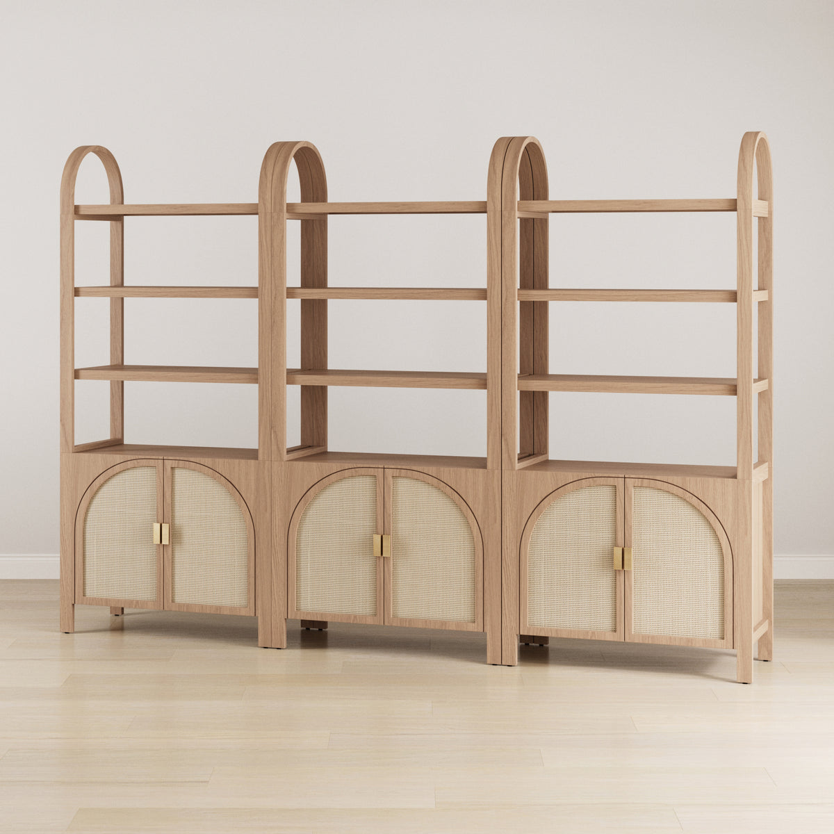 Arched Door Rattan Bookshelf with Doors Raw Oak (Set of 3)