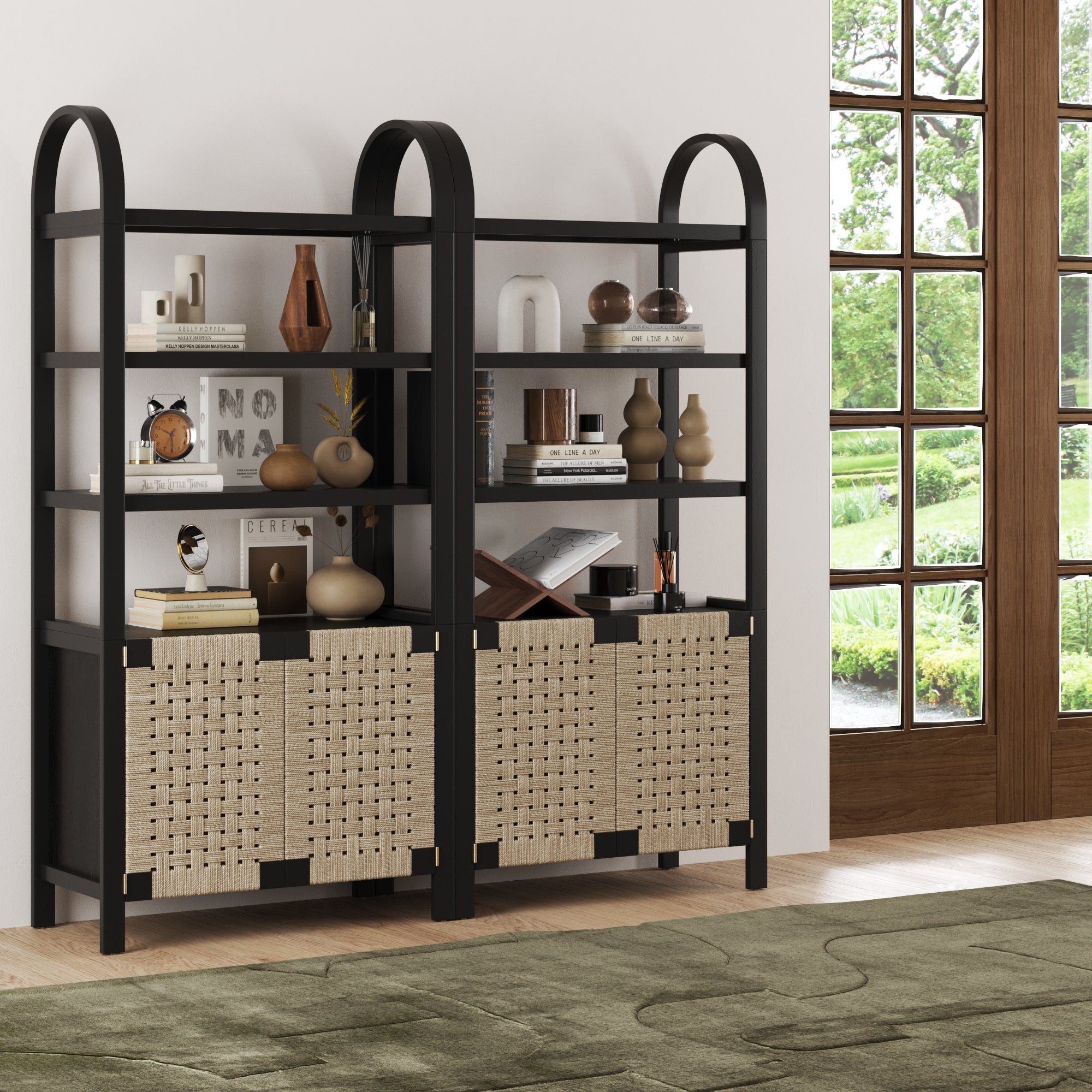 Aerie Boho Woven Seagrass Bookshelf Black | Nathan James