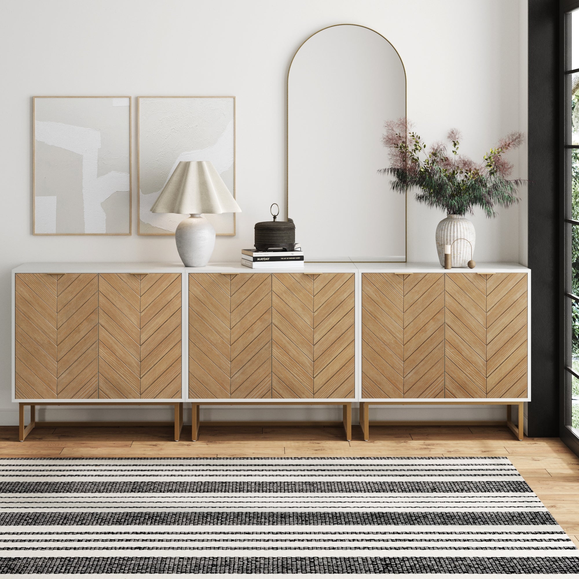 Wood Herringbone TV Console for TVs up to 75" Natural Wash/White - Nathan James