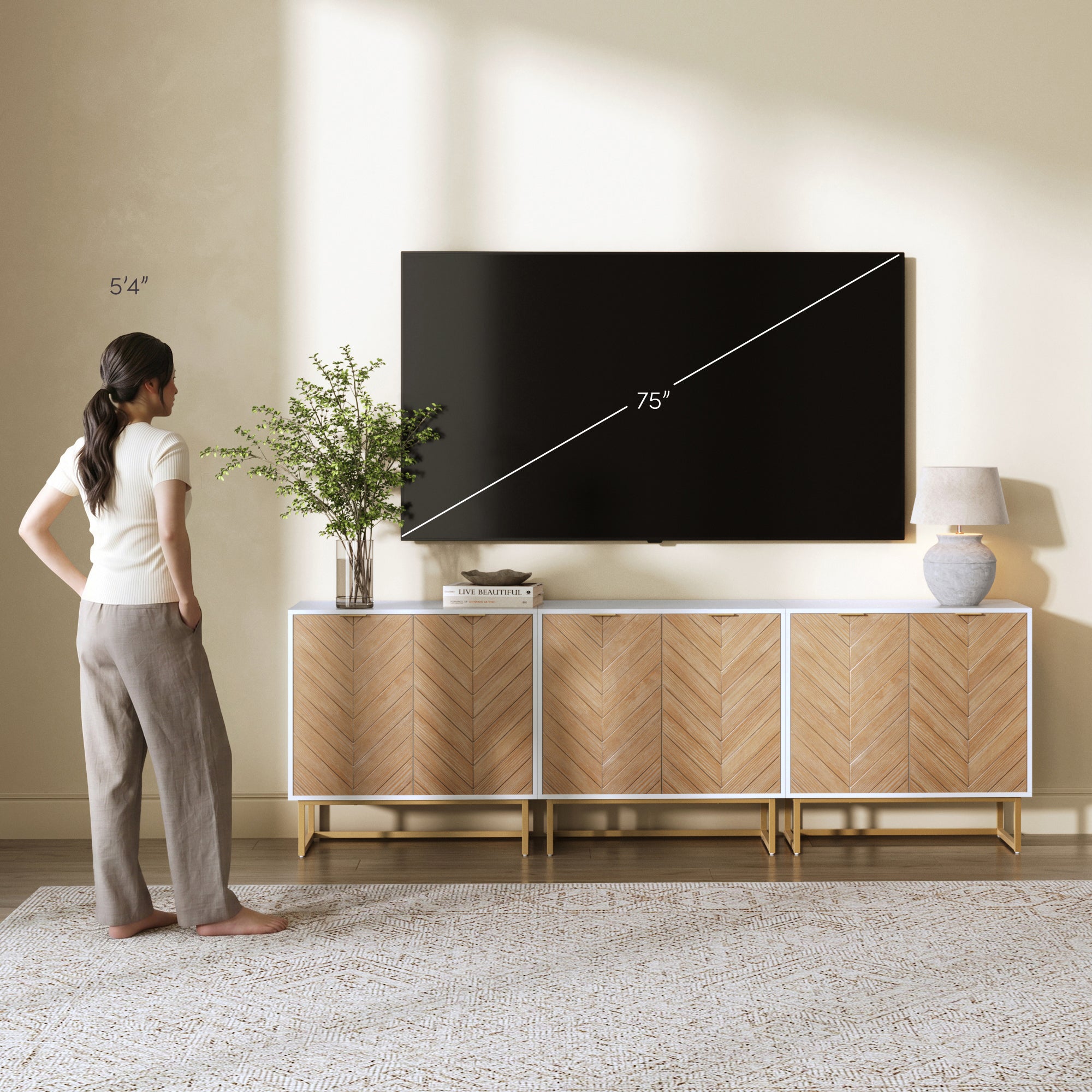 Enloe Credenza Herringbone White Set of 3 | Nathan James