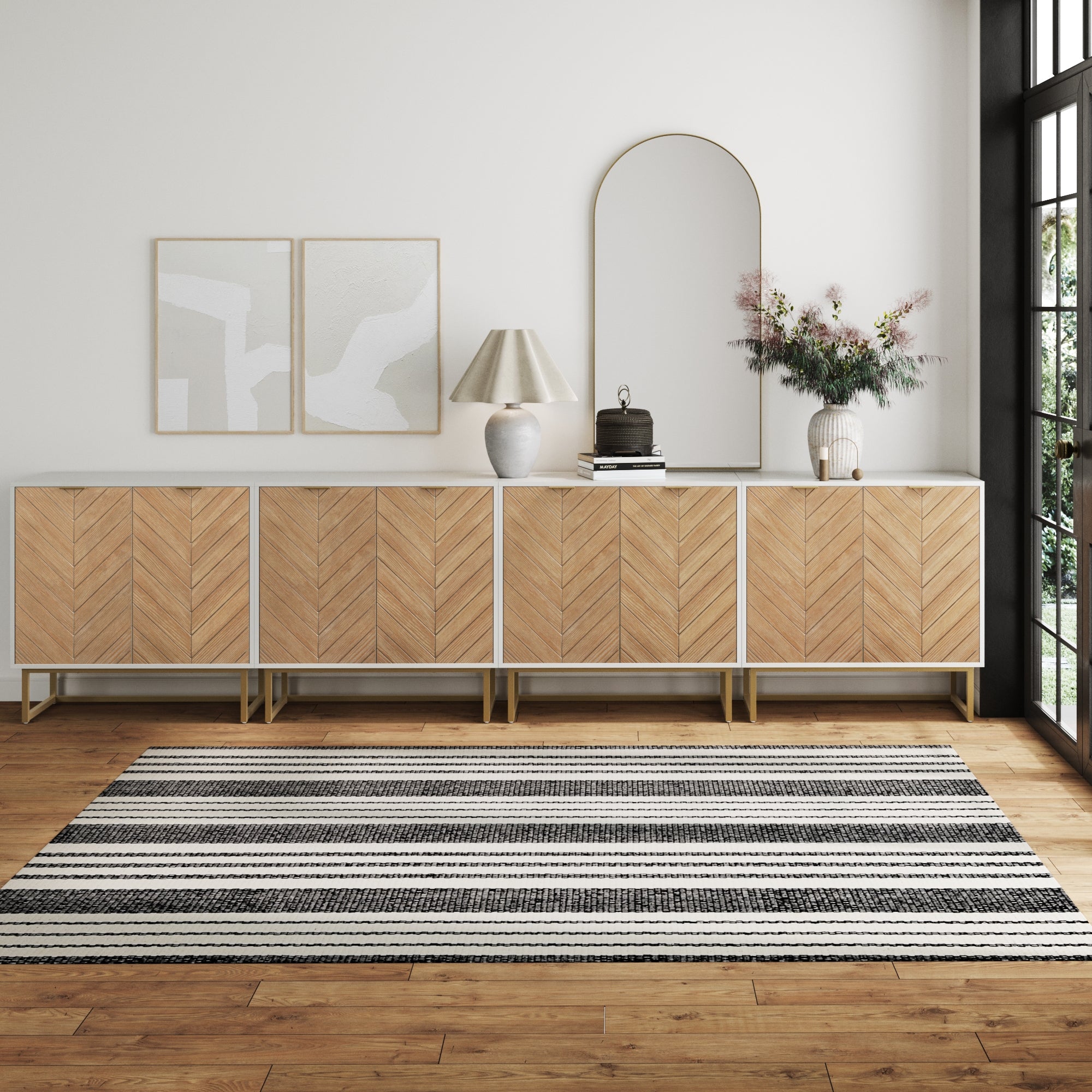 Wood Herringbone TV Console for TVs up to 100" Natural Wash/White - Nathan James