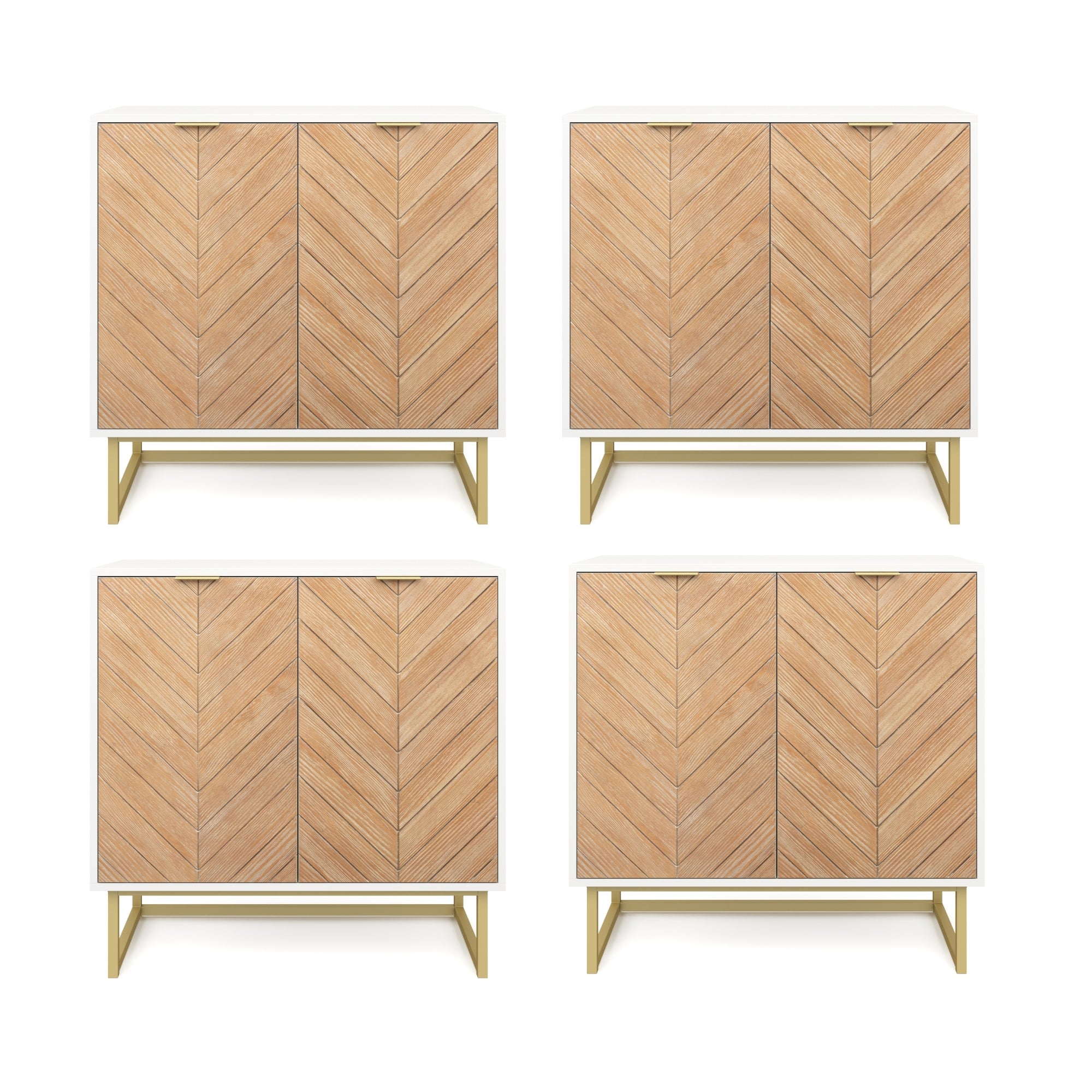 Wood Herringbone TV Console for TVs up to 100" Natural Wash/White - Nathan James