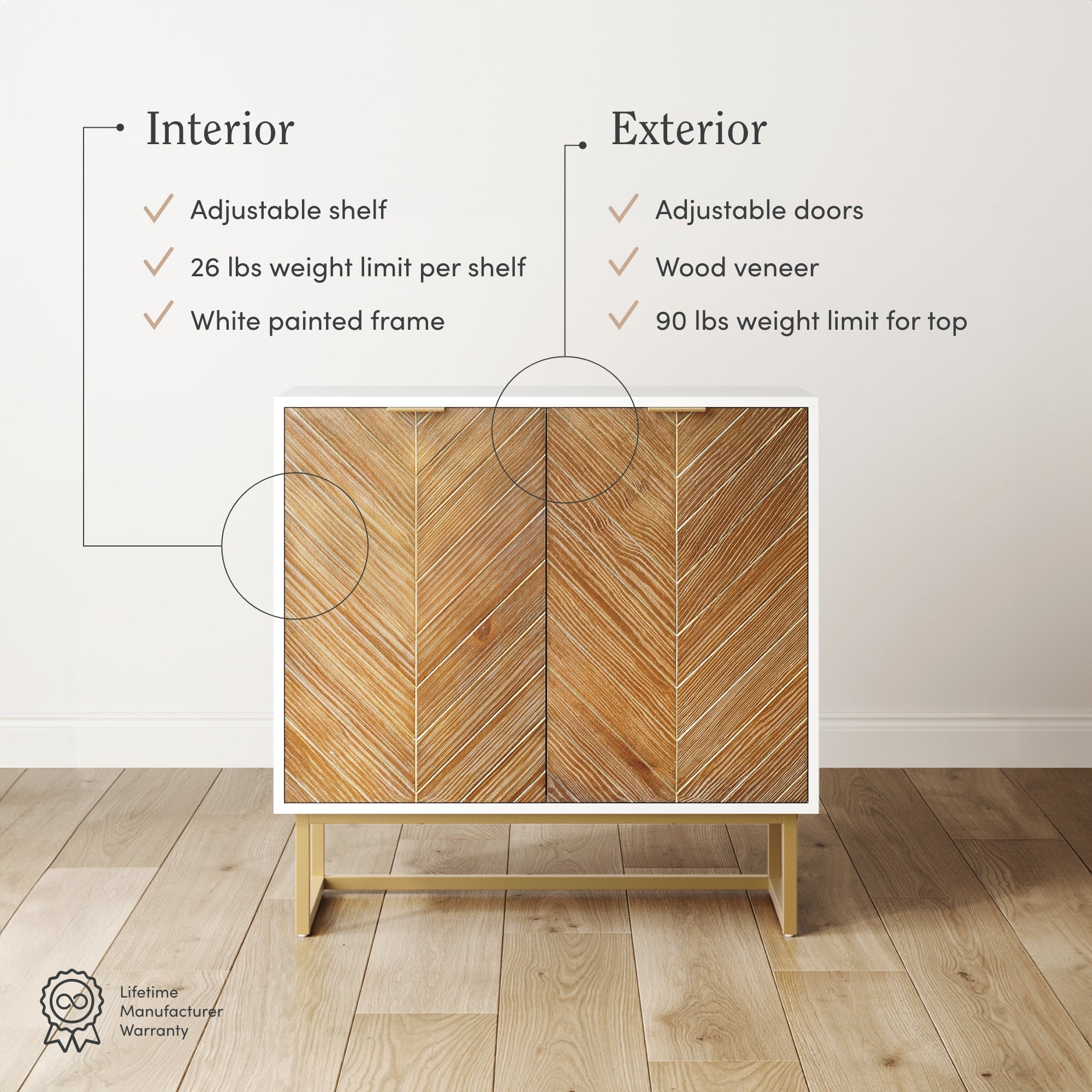 Wood Herringbone TV Console for TVs up to 75" Natural Wash/White - Nathan James