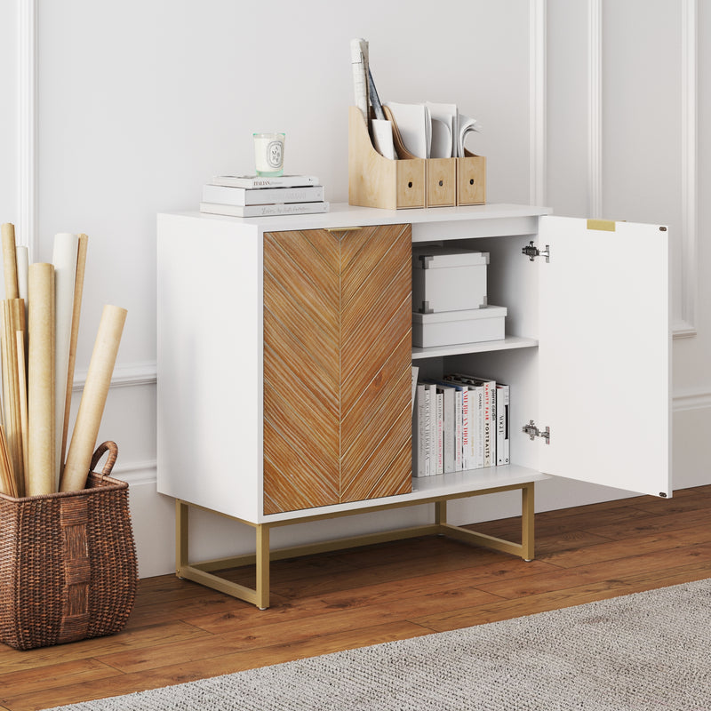 Enloe Matte White Wood Modern Sideboard Storage Cabinet | Nathan James