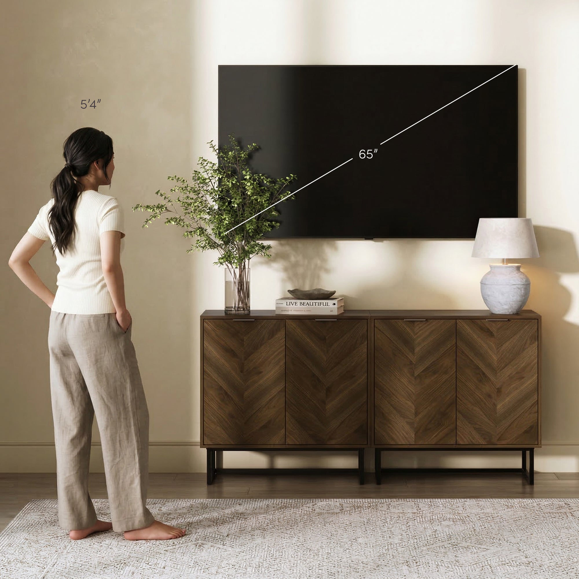 Enloe TV Console Wood Herringbone Walnut for 65