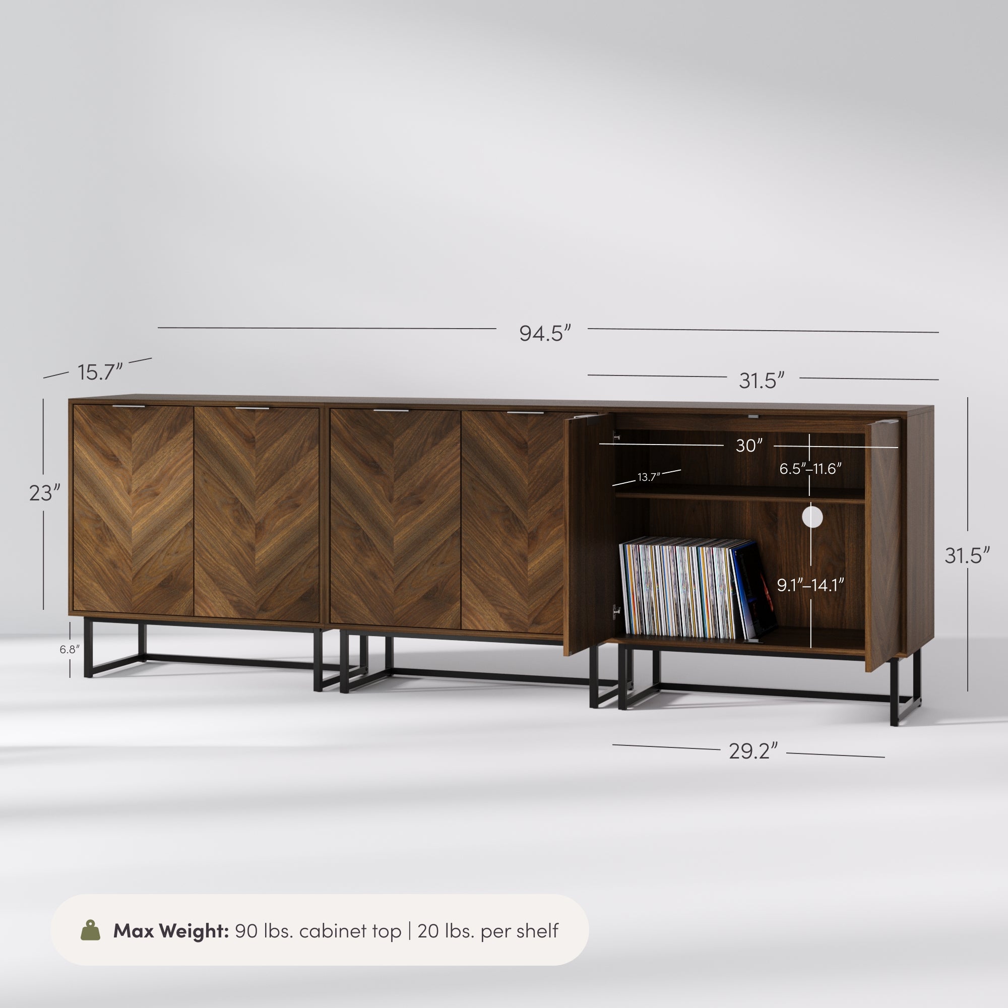 Enloe Credenza Walnut Herringbone Set of 3 | Nathan James