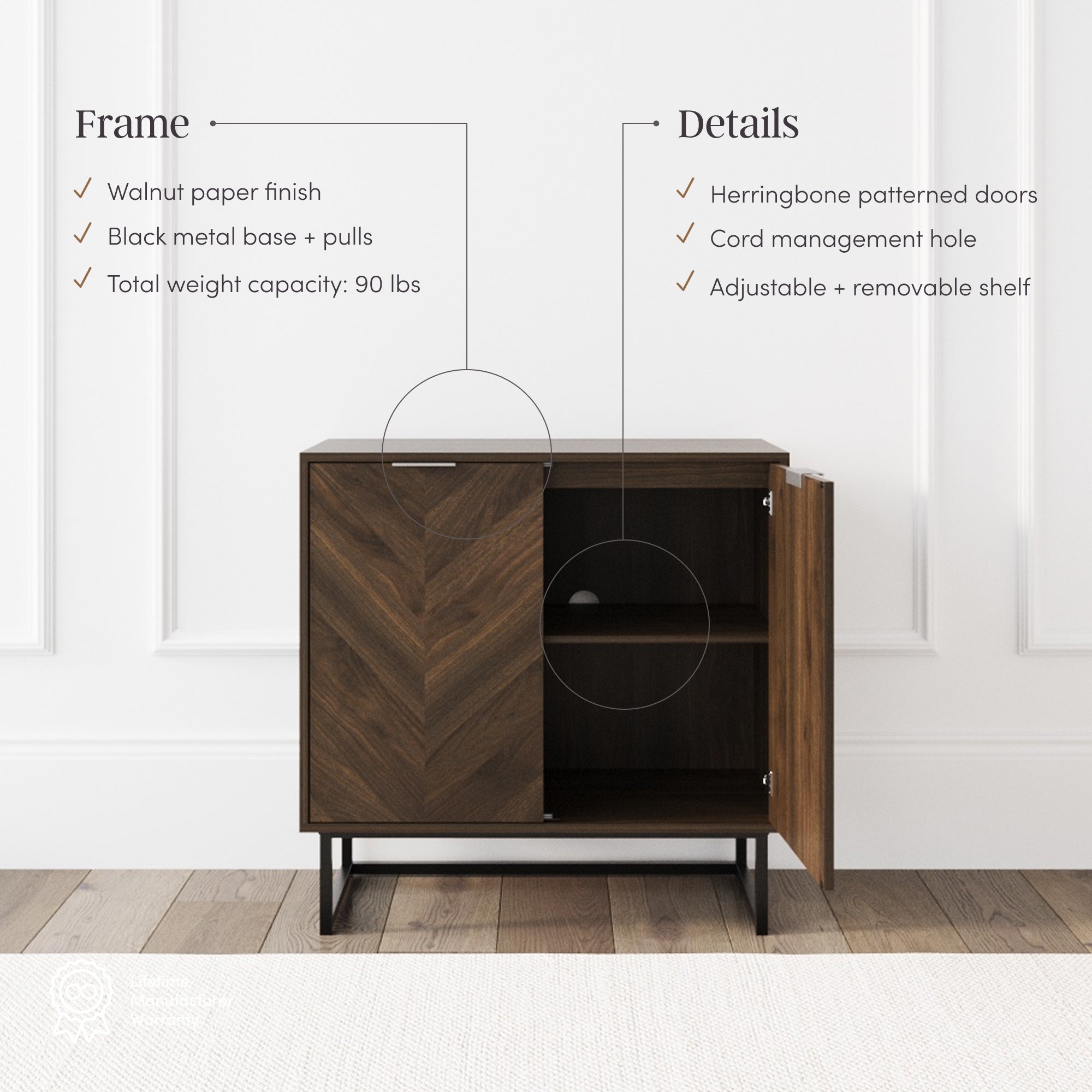 Enloe Credenza Walnut Wood Herringbone Set of 2 | Nathan James