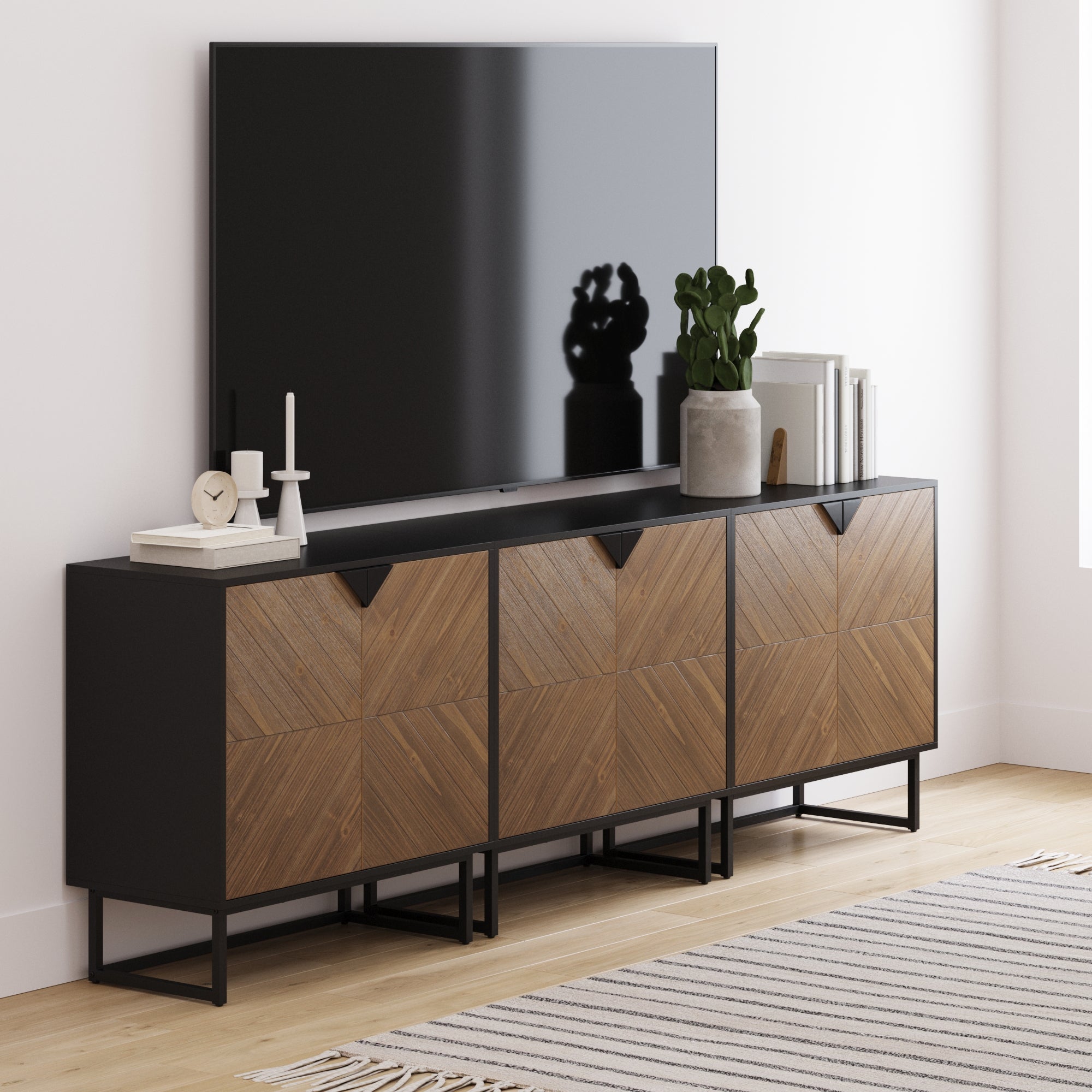 Brushed Fir TV Console Credenza (Set of 3)