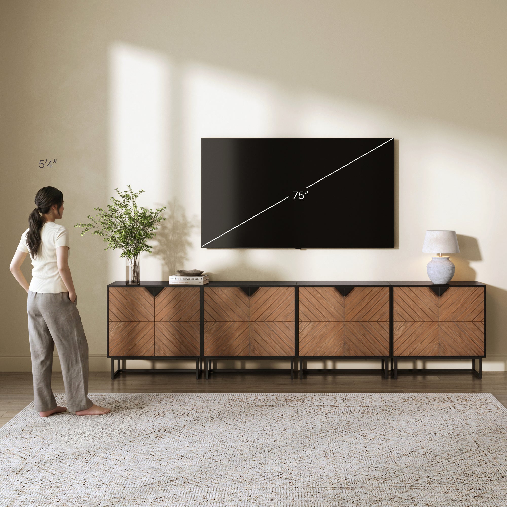 Wood 2-Door TV Console for TVs up to 100" Brushed Fir - Nathan James