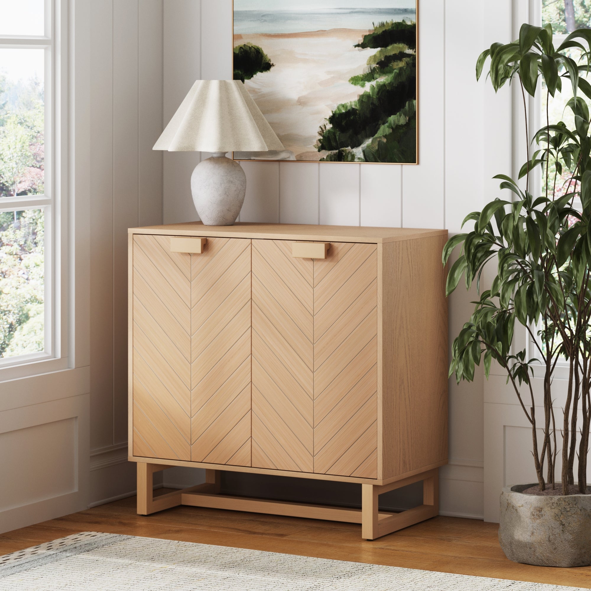 Enloe Wood Herringbone 2-Door Accent Cabinet Raw Oak | Nathan James