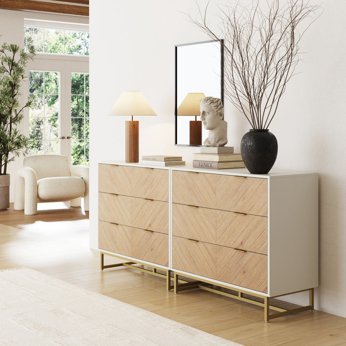 Enloe Boho Herringbone 3-Drawer Dresser White | Nathan James