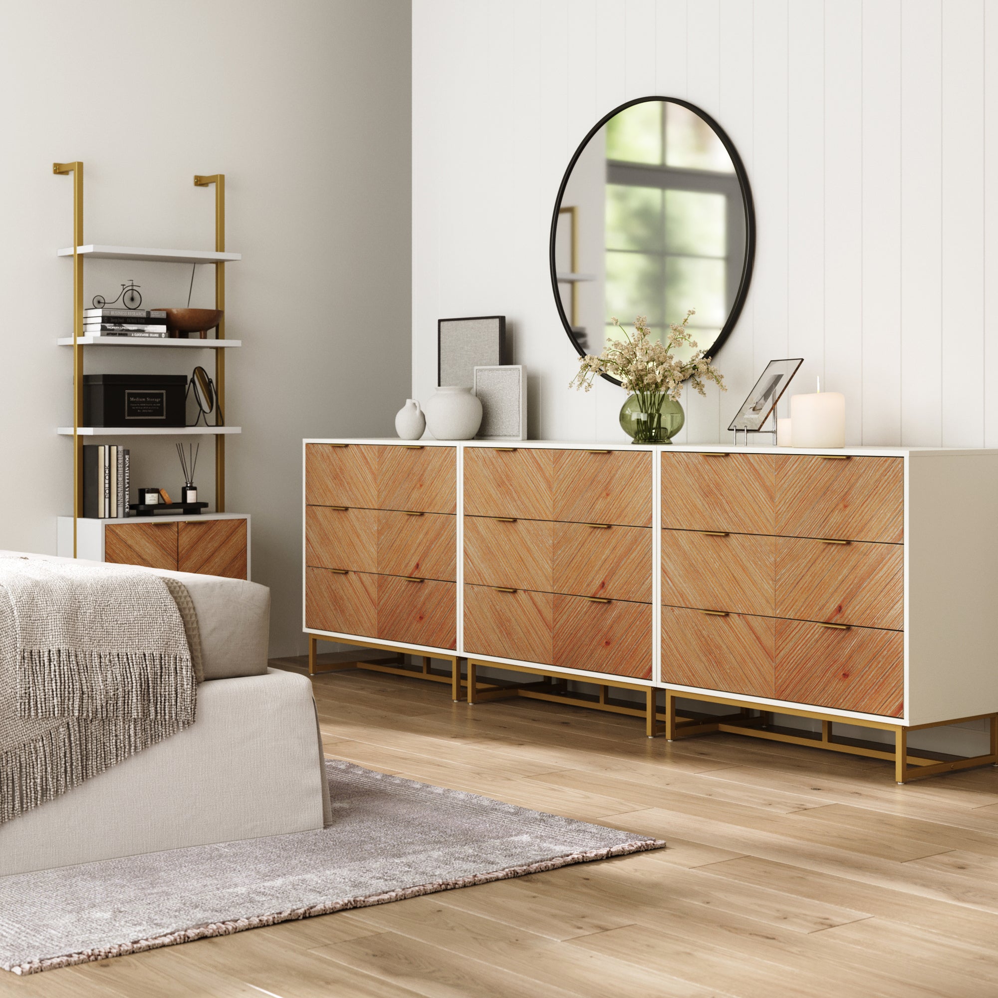 Boho Herringbone 3-Drawer Dresser White (Set of 3)