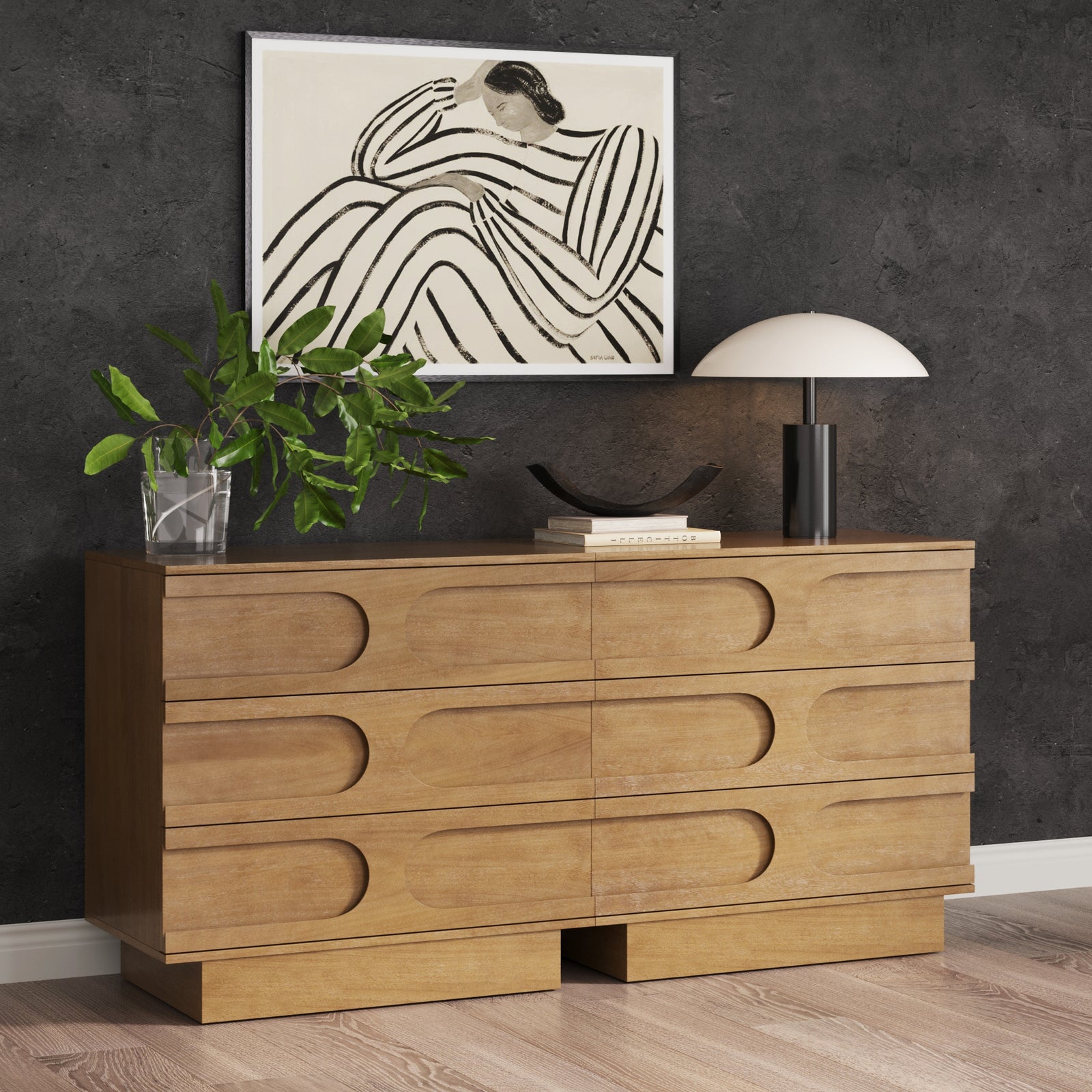 Iris Dresser Light Brown Wood Set of 2 Mid-Century