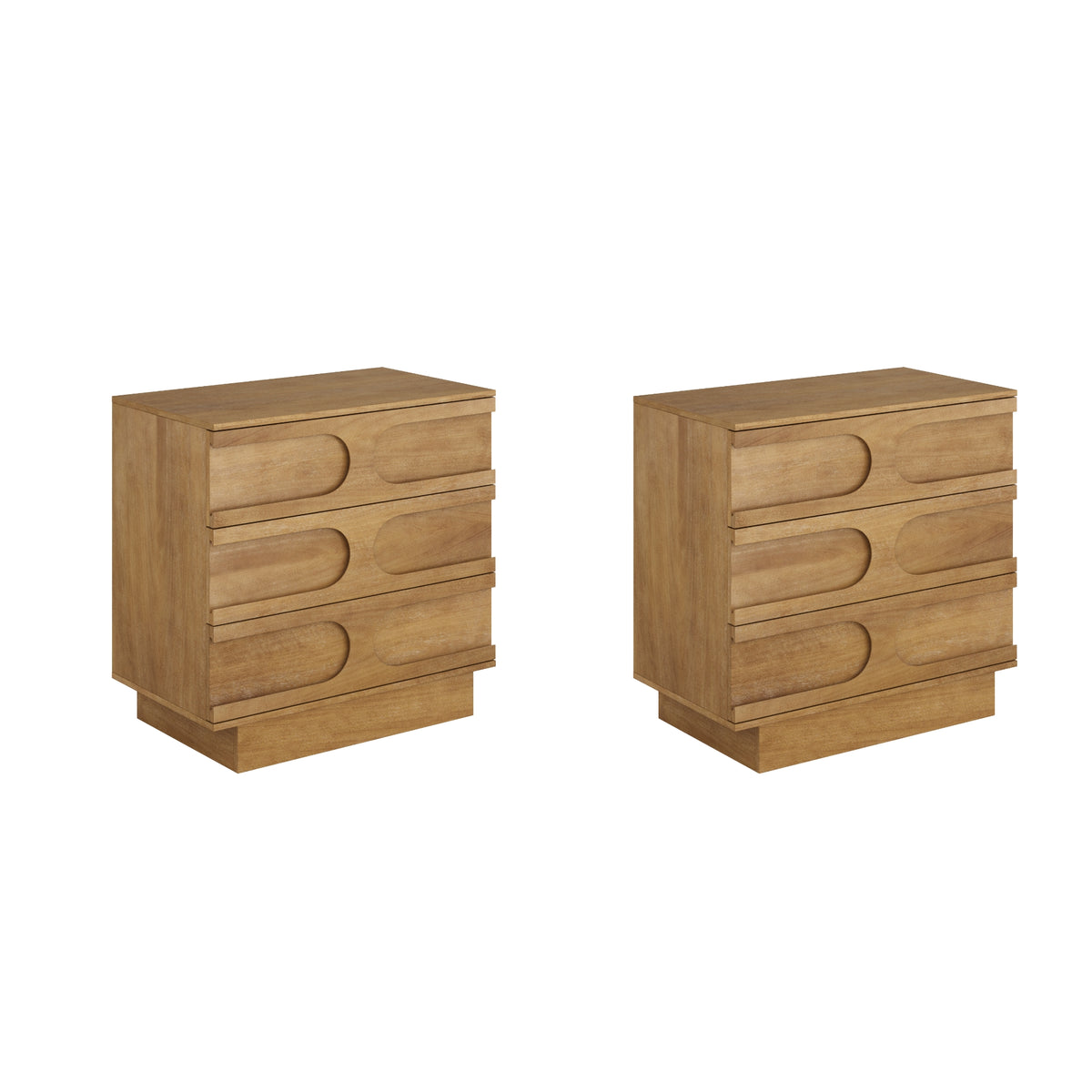 Mid-Century 3-Drawer Dresser Light Brown (Set of 2)