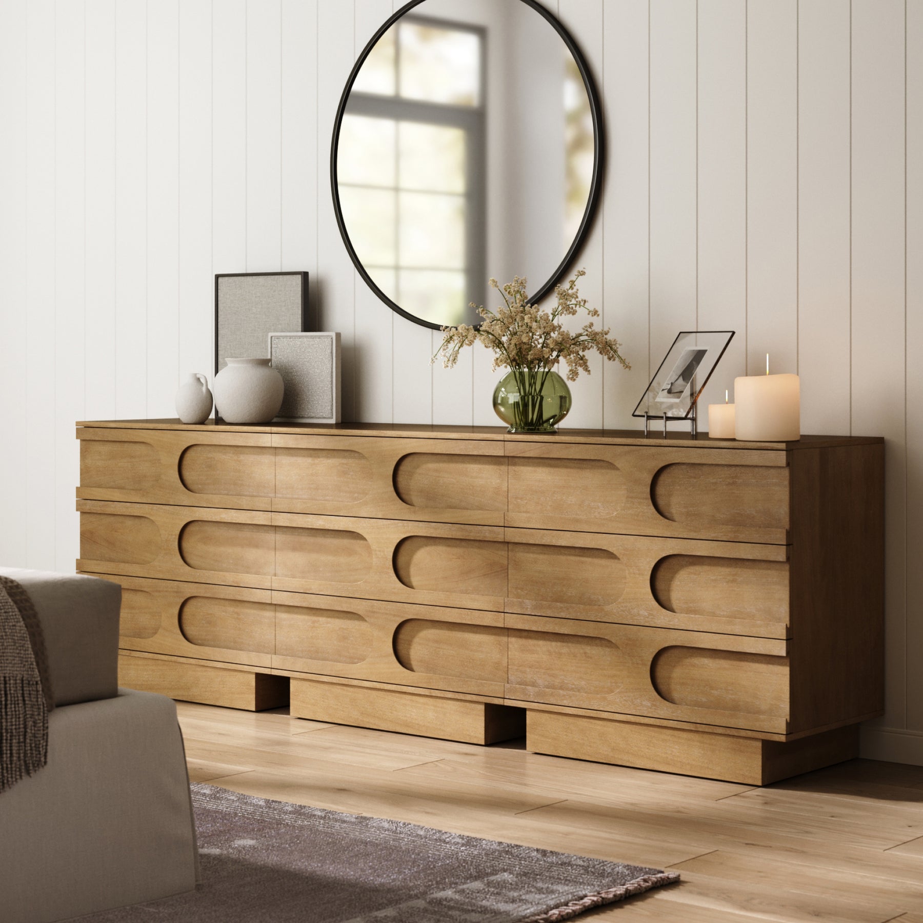 Iris Dresser Wood Light Brown Set of 3 Mid-Century
