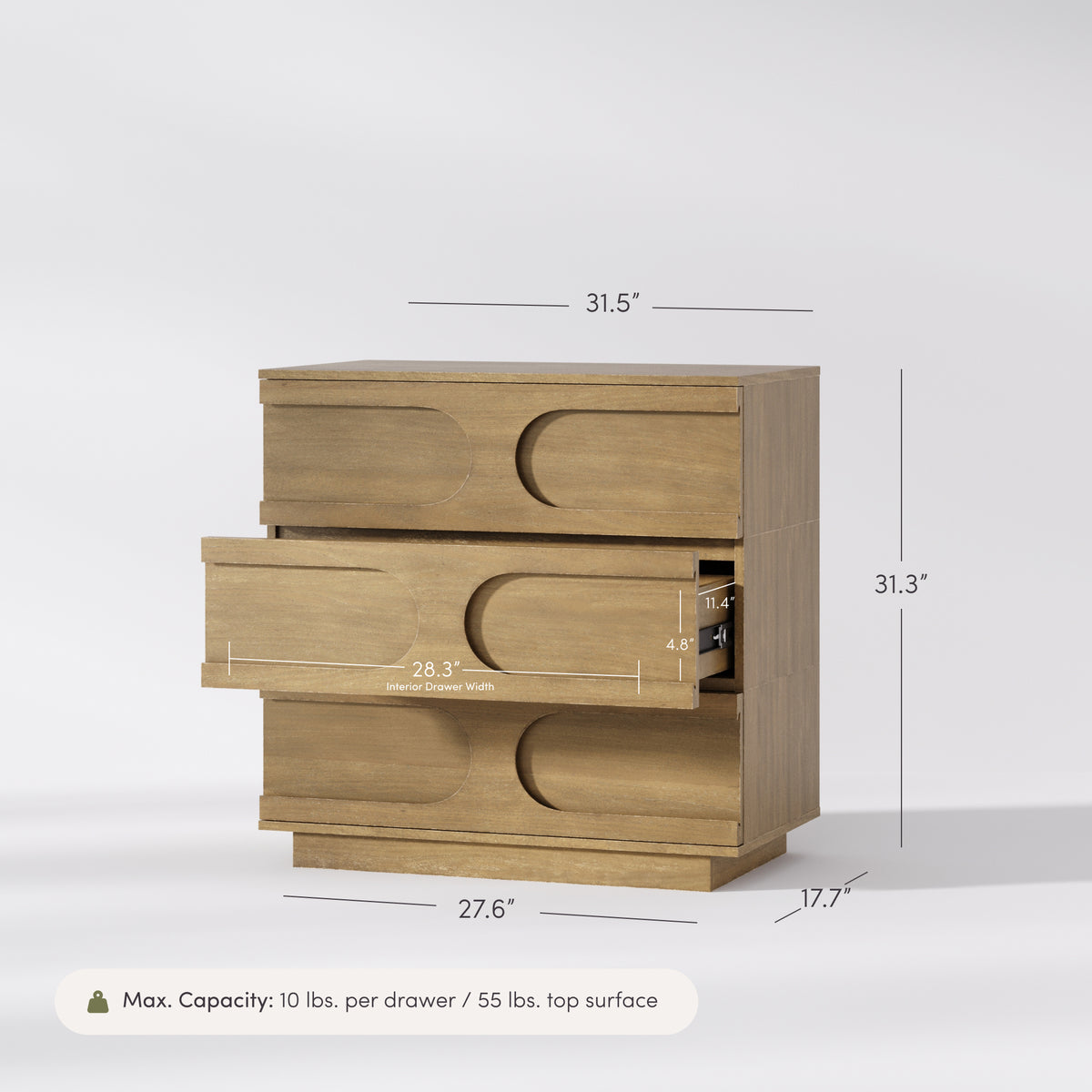 Mid-Century Modern Wood Stackable 3-Drawer Dresser Brown - Nathan James