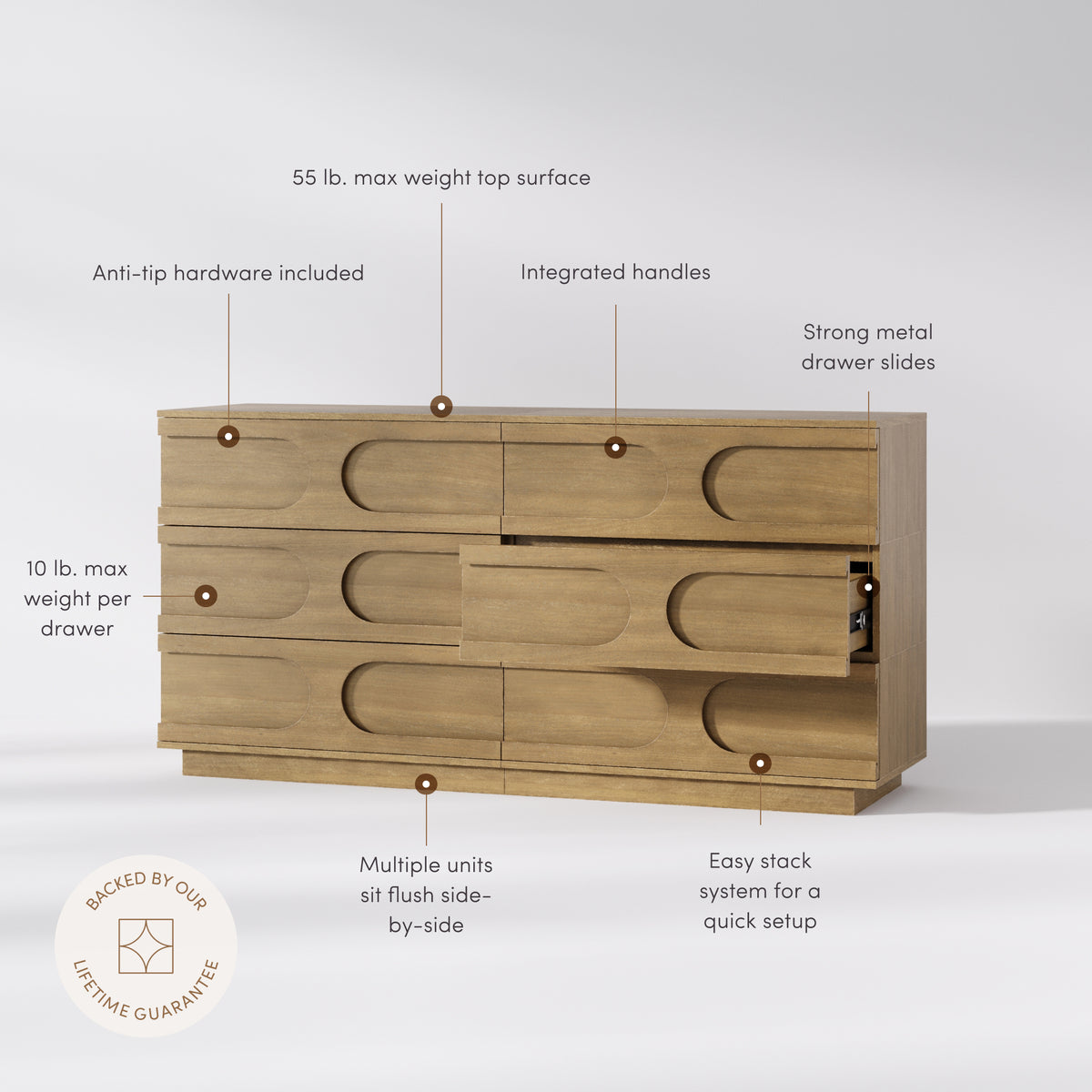 Mid-Century Modern Wood Stackable 6-Drawer Dresser Brown - Nathan James
