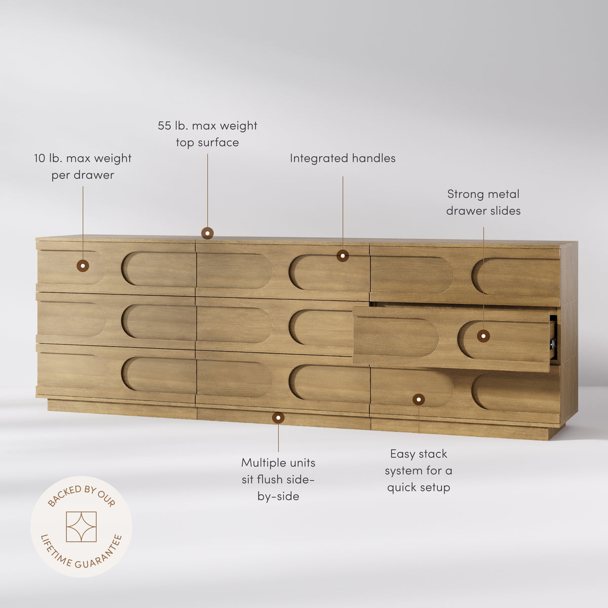Mid-Century Modern Wood Stackable 9-Drawer Dresser Brown - Nathan James