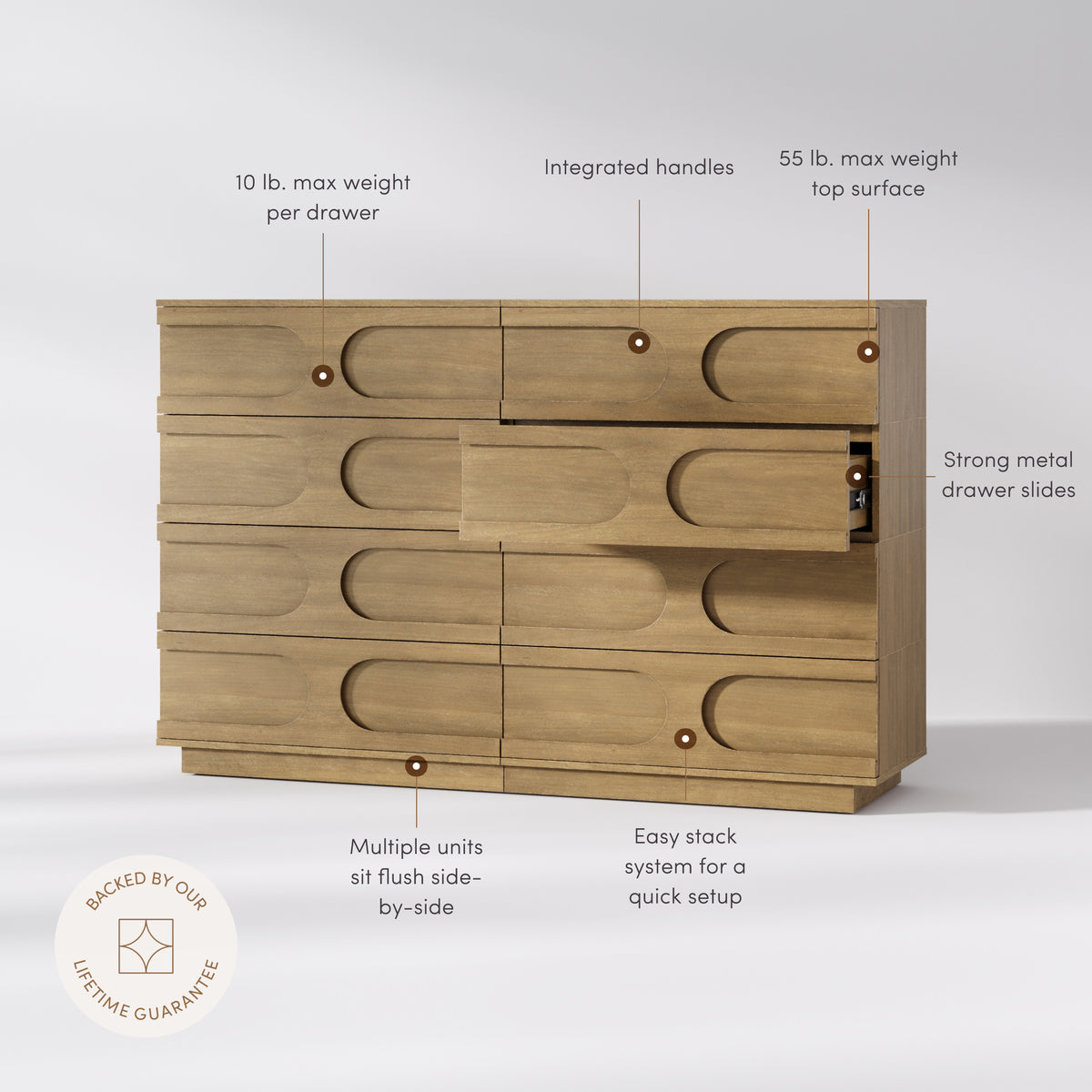 Mid-Century Modern Wood Stackable 8-Drawer Dresser Brown - Nathan James