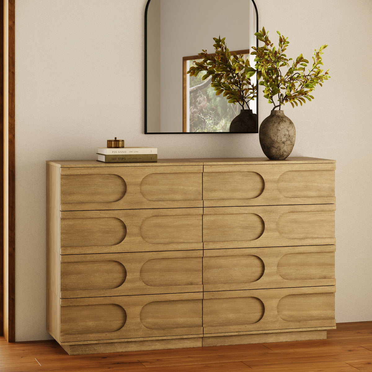 Mid-Century Modern Wood Stackable 4-Drawer Dresser Brown (Set of 2) - Nathan James