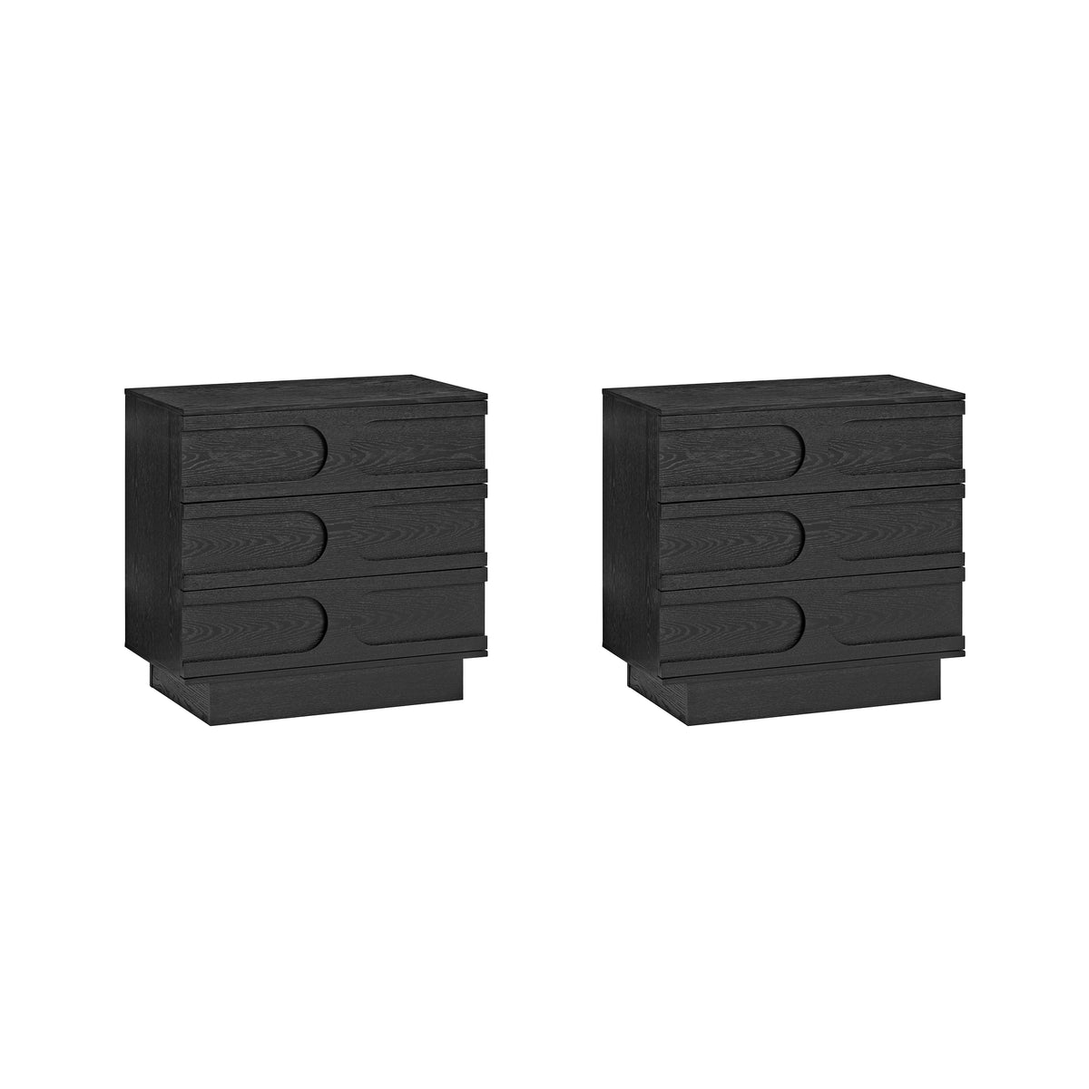 Mid-Century 3-Drawer Arched Dresser Black Oak (Set of 2)
