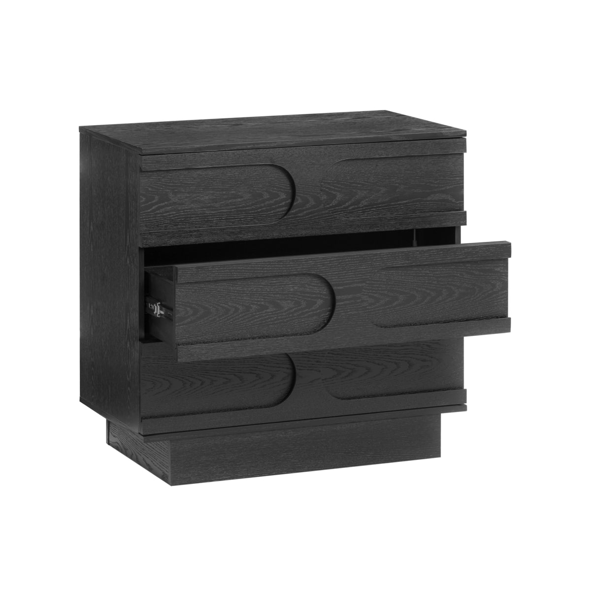 Mid-Century Arched Dresser and Two Nightstands Set Black Oak Mid-Century Arched Dresser and Two Nightstands Set Black Oak