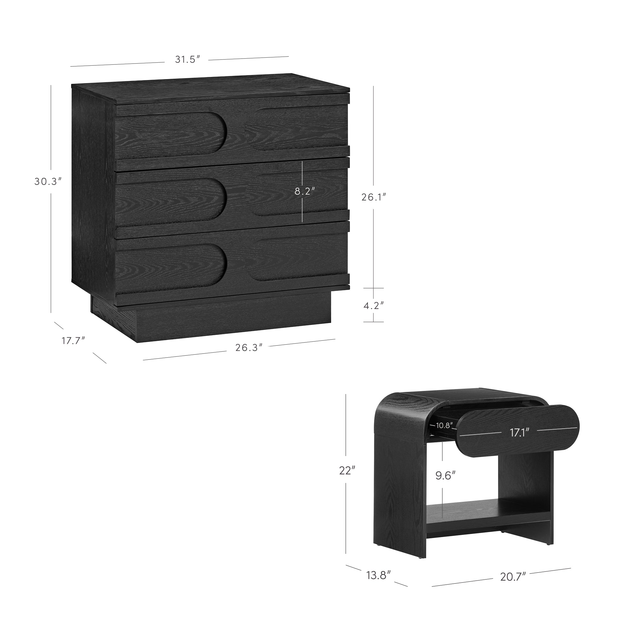 Mid-Century Arched Dresser and Two Nightstands Set - Thumbnail 3