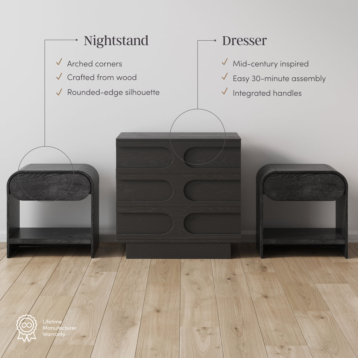 black dresser and night stands Kendall 2-Drawer Nightstand Black and Gold