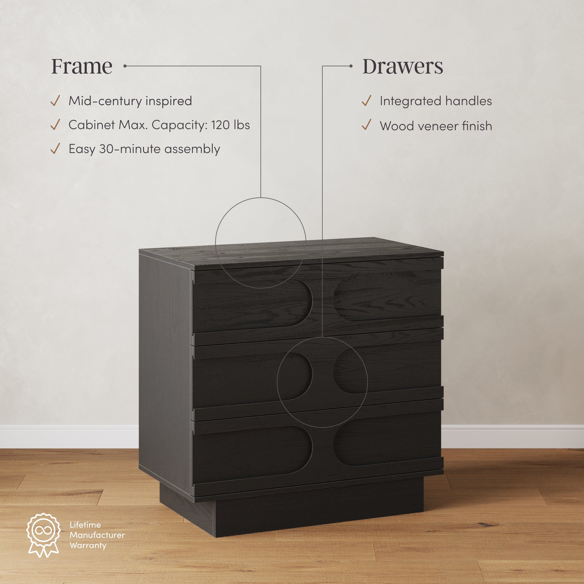 Iris Mid-Century 3-Drawer Arched Dresser | Nathan James