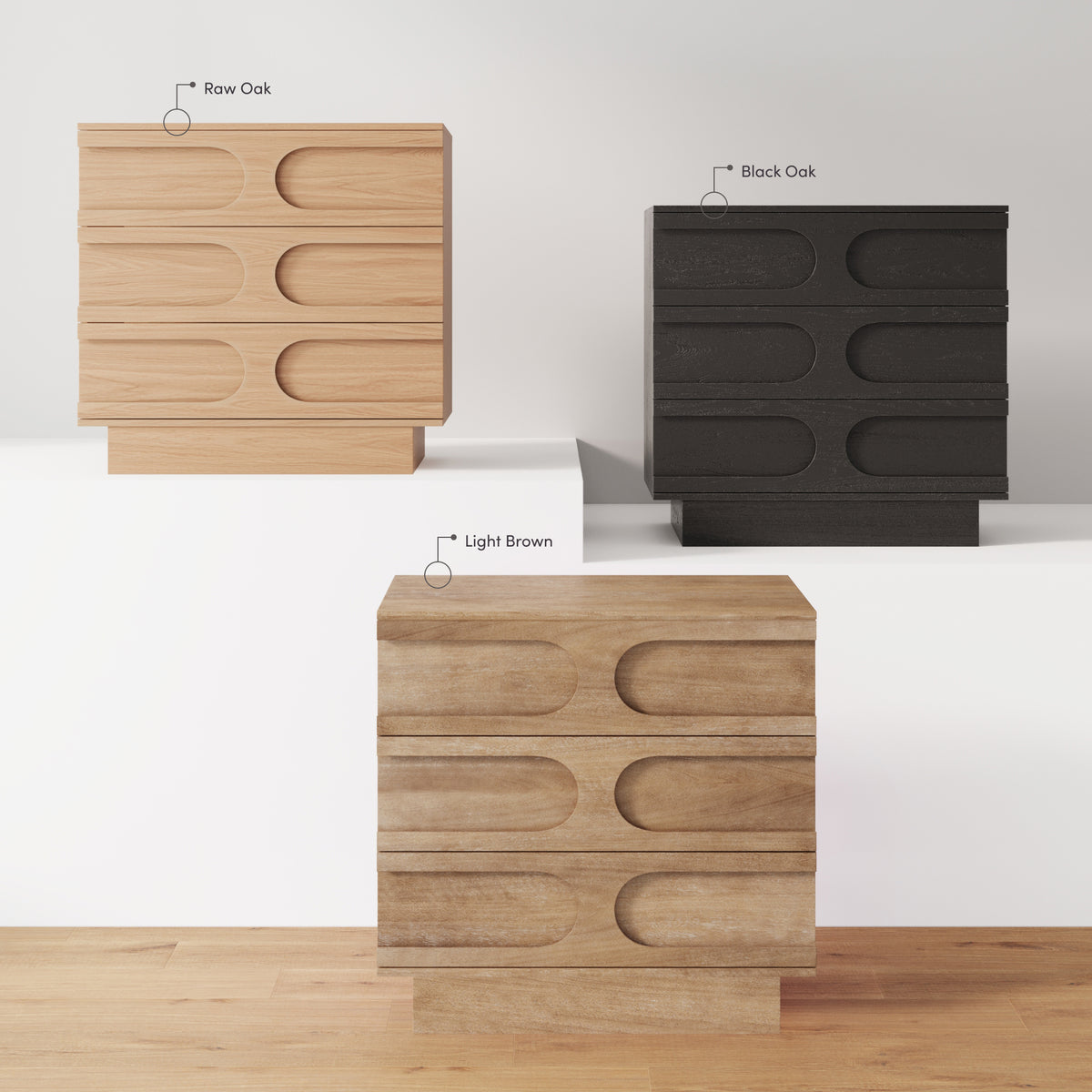 Mid-Century 9-Drawer Extra Large Dresser Light Brown (Set of 3)