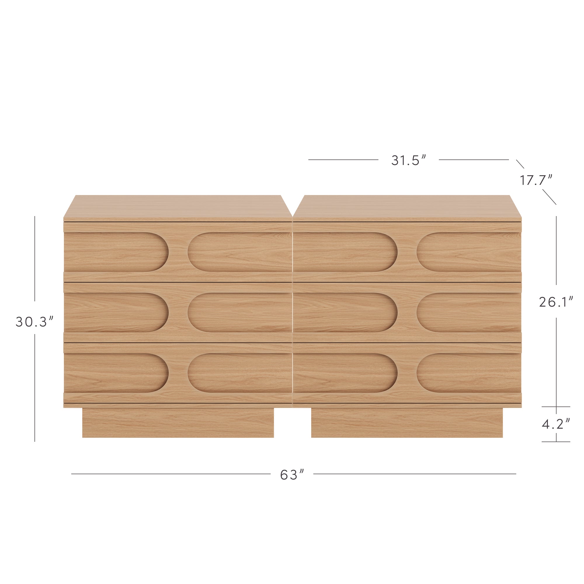 Mid-Century 3-Drawer Arched Dresser Raw Oak (Set of 2) - Thumbnail 4