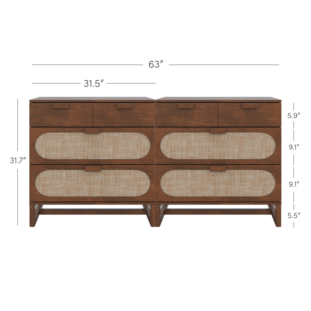 Mid-Century Rattan 3-Drawer Dressers Dark Acacia (Set of 2) Mid-Century Rattan 3-Drawer Dressers Dark Acacia (Set of 2)
