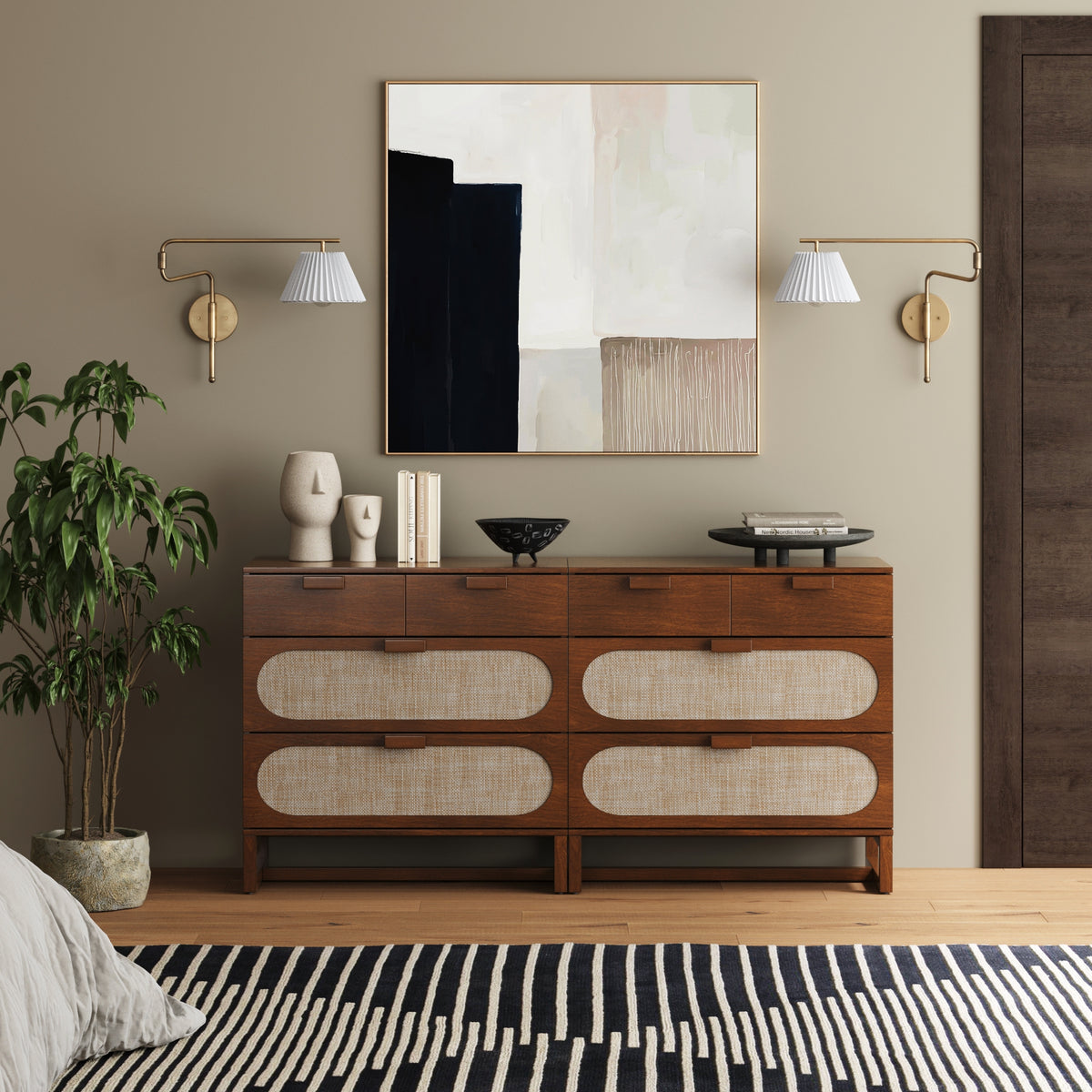 living room dresser Paxton Dresser Rattan Dark Acacia Set of 2