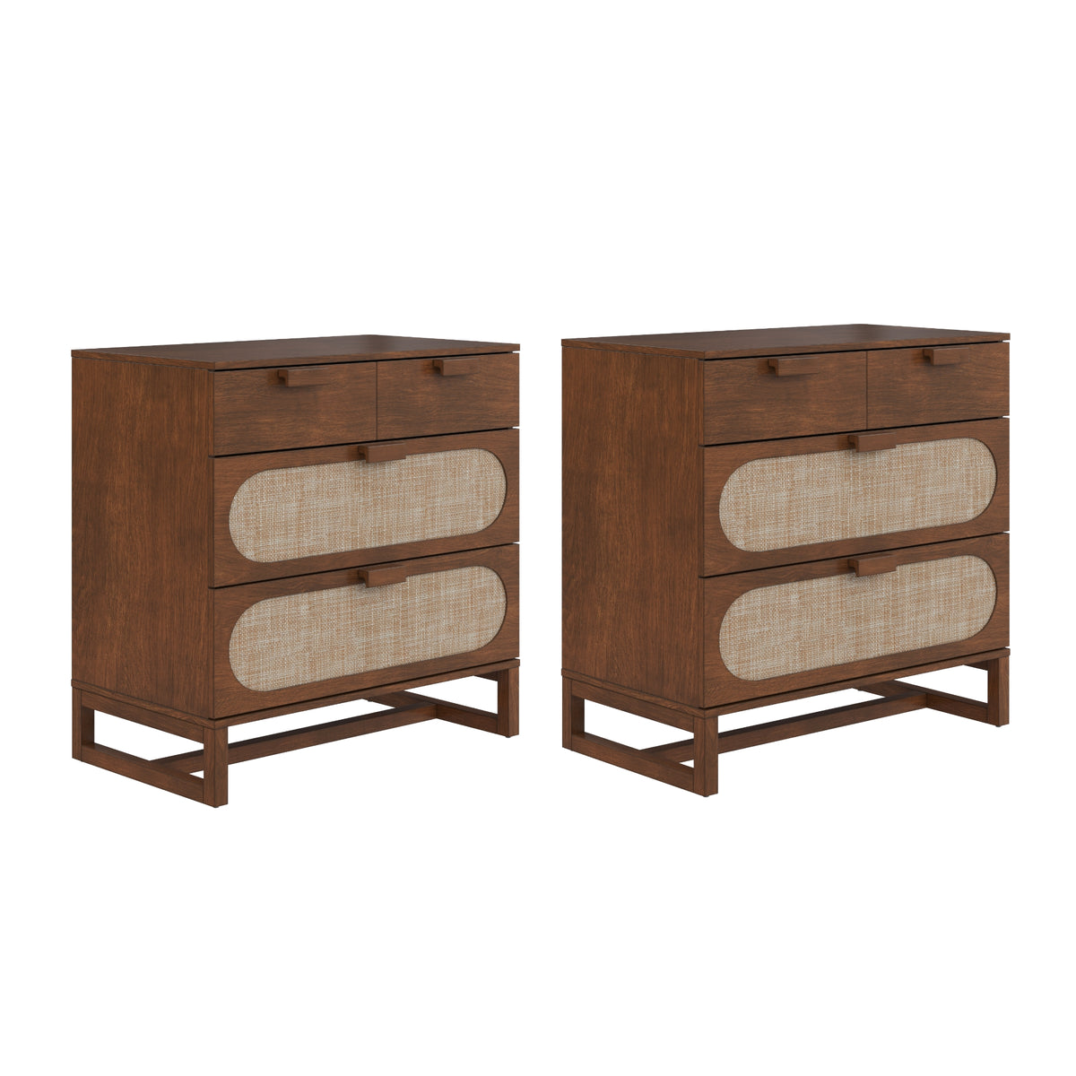 small brown dresser Mid-Century Rattan 3-Drawer Dressers Dark Acacia (Set of 2)