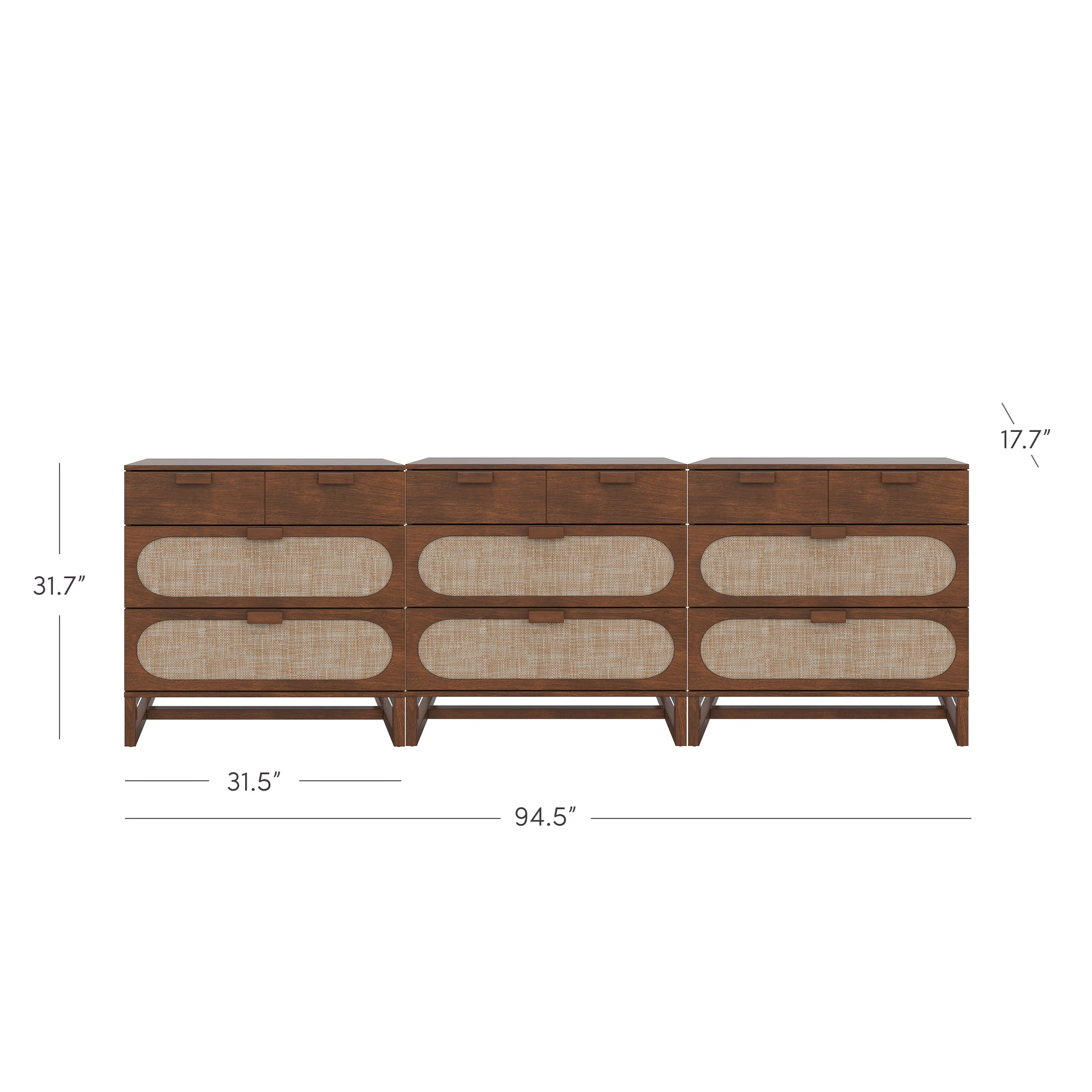 Mid-Century Rattan 3-Drawer Dressers Dark Acacia - Thumbnail 3