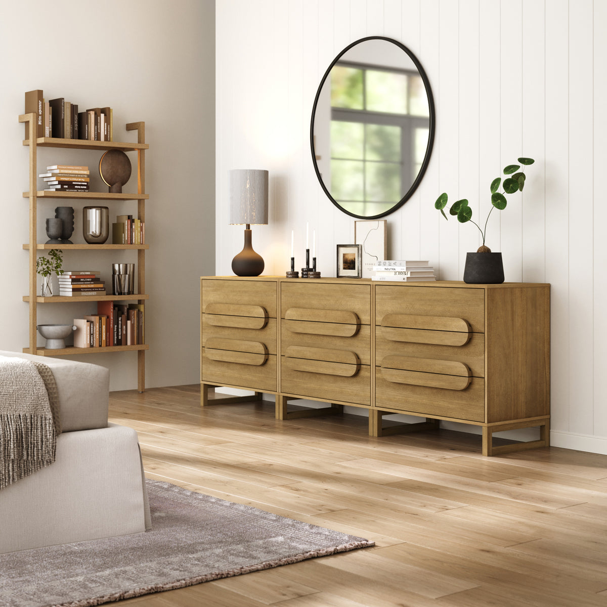 Modern 3-Drawer Solid Wood Dresser with Integrated Handles (Set of 3)