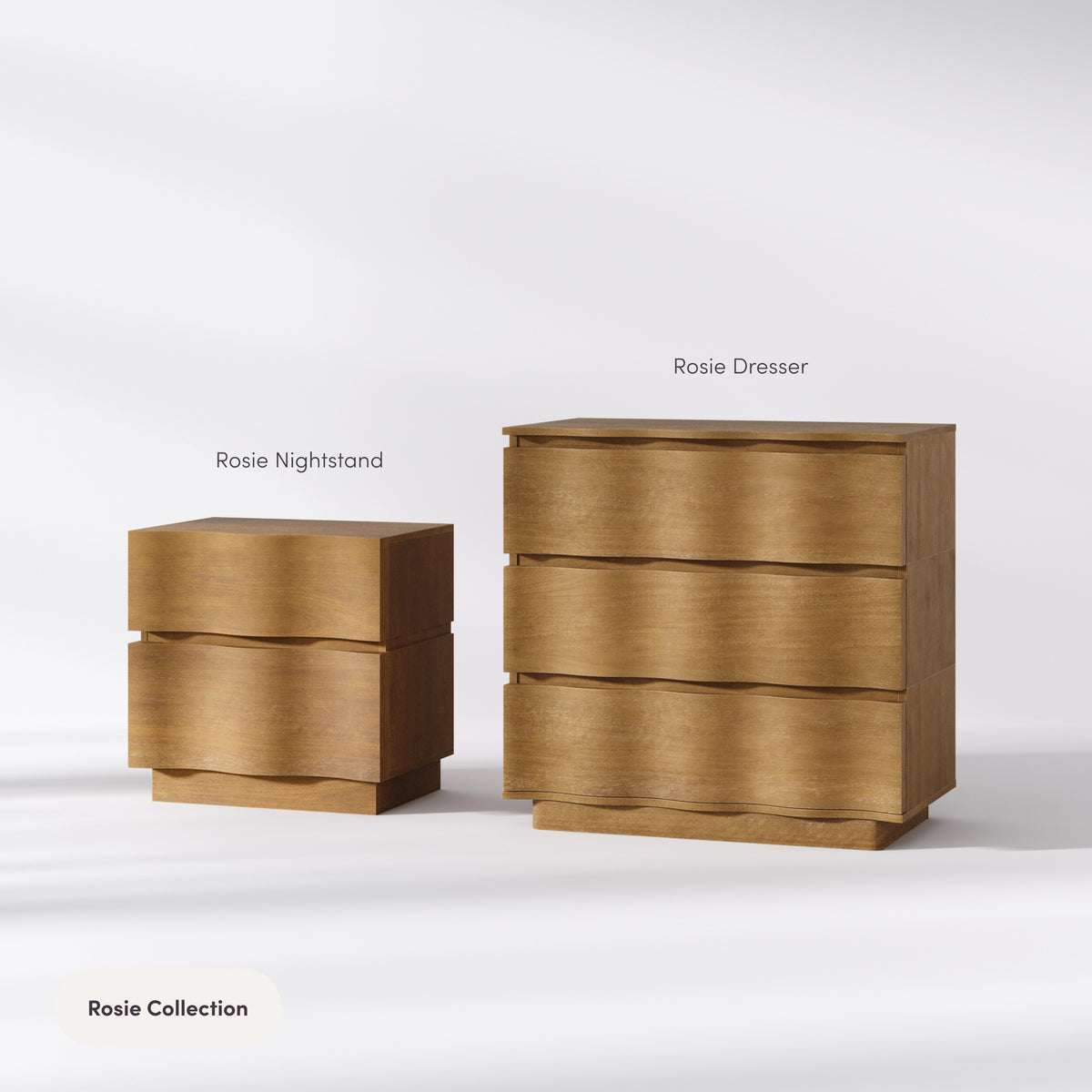 Modern Wood Stackable 3-Drawer Wavy Dresser Light Brown - Nathan James