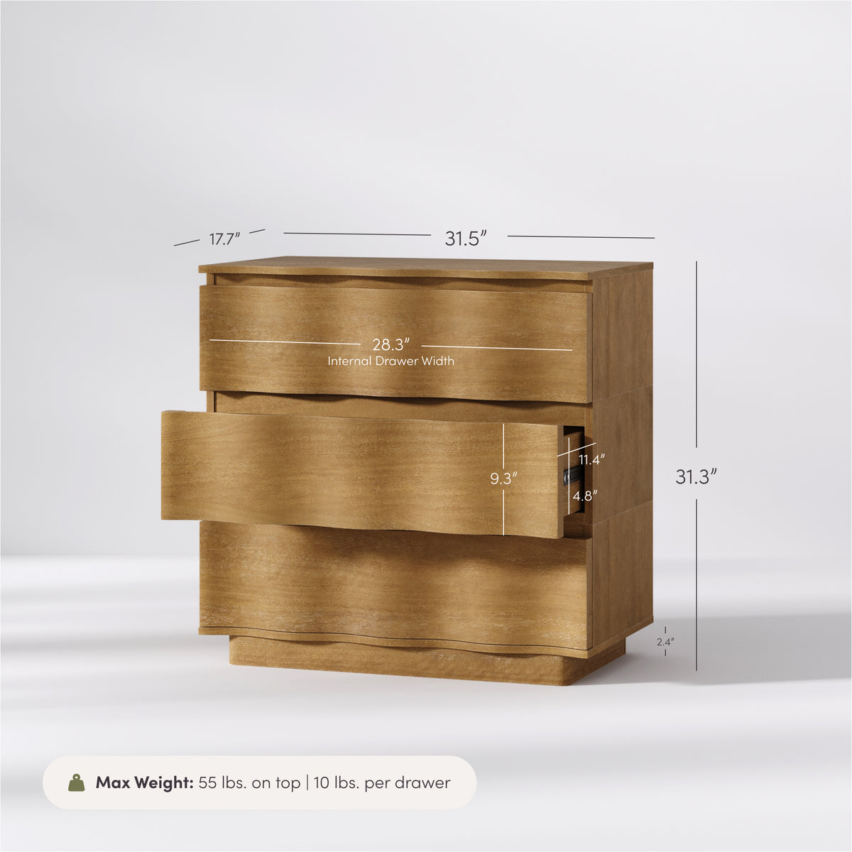 Modern Wood Stackable 3-Drawer Wavy Dresser Light Brown - Nathan James