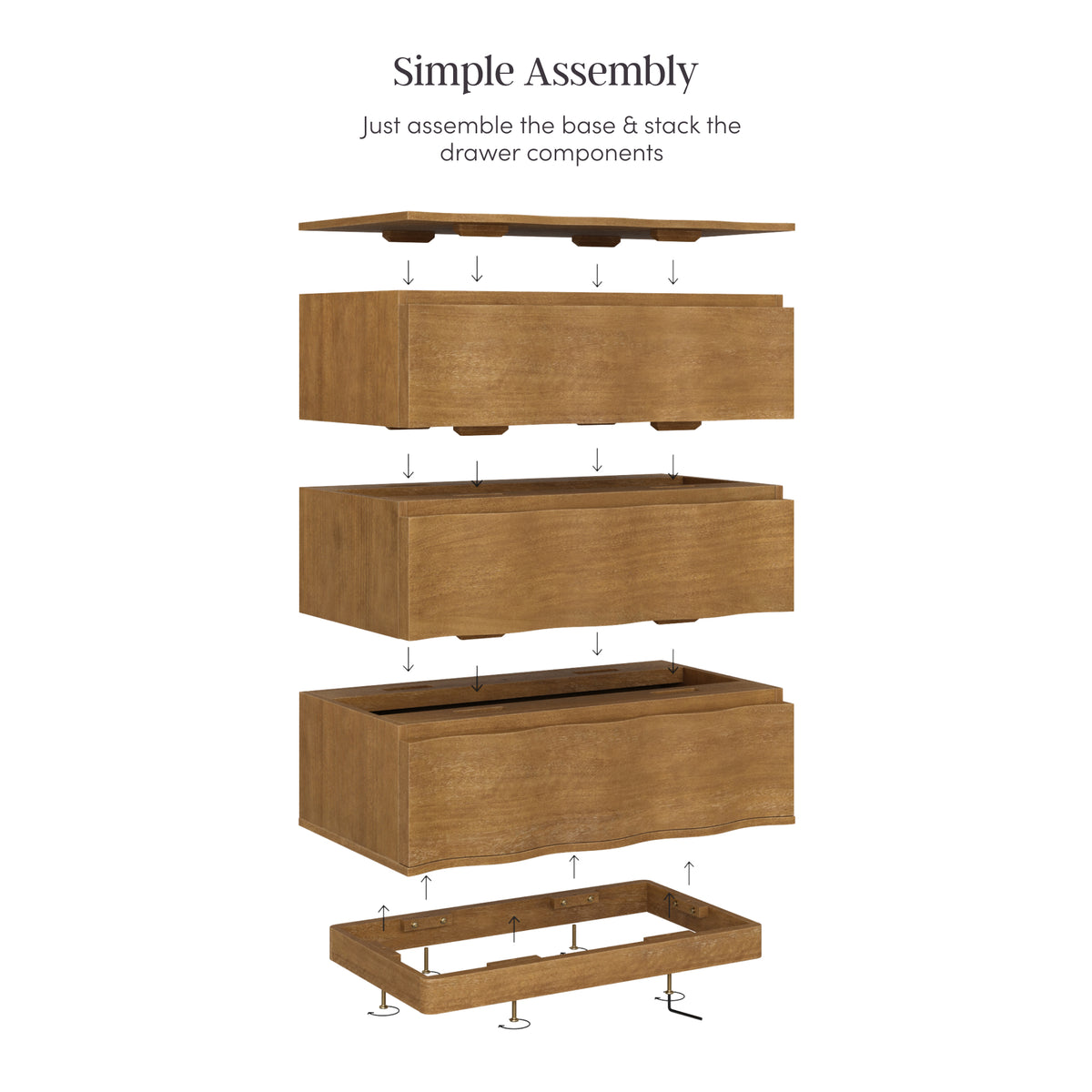 Modern Wood Stackable 6-Drawer Wavy Dresser Light Brown - Nathan James