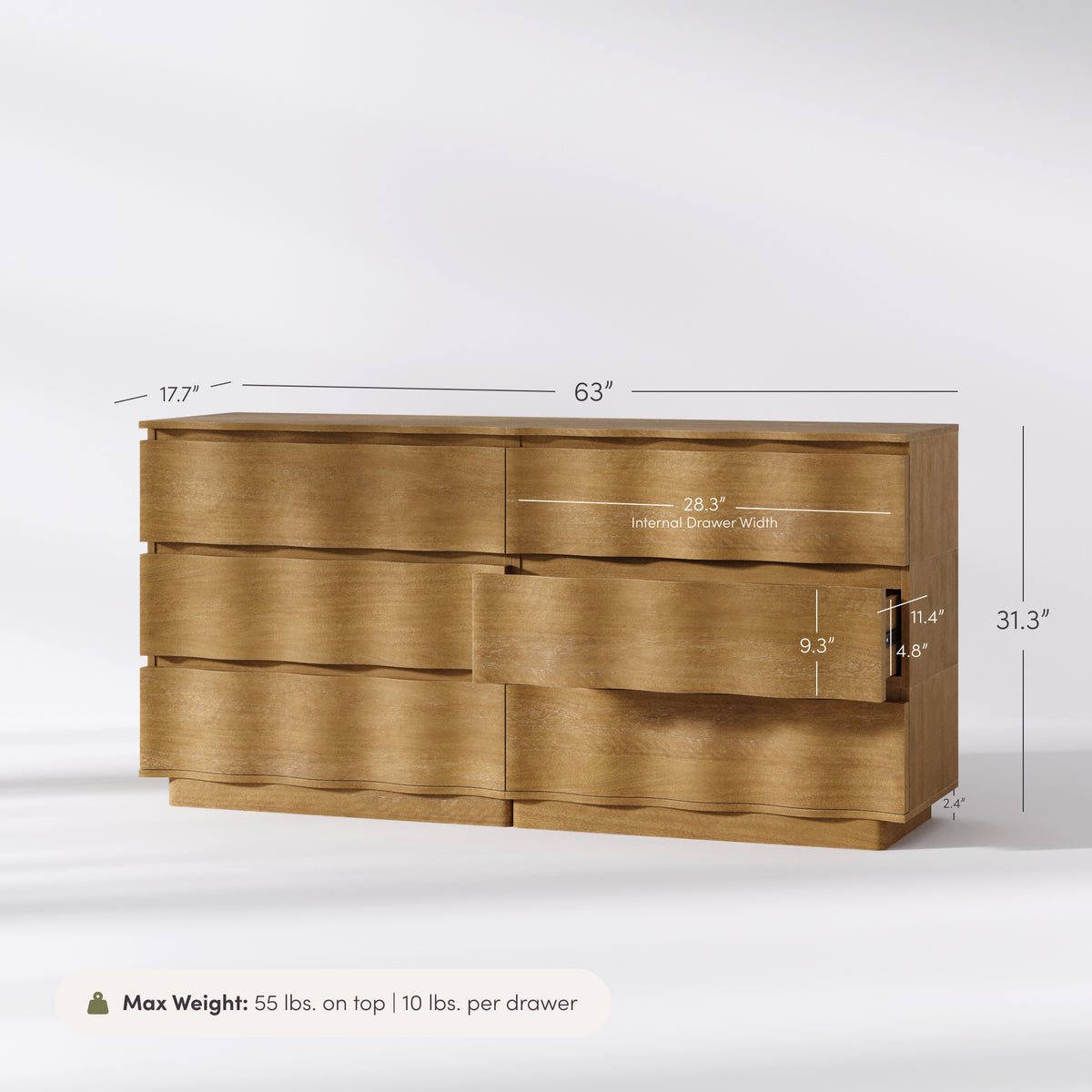 Modern Wood Stackable 6-Drawer Wavy Dresser Light Brown - Nathan James