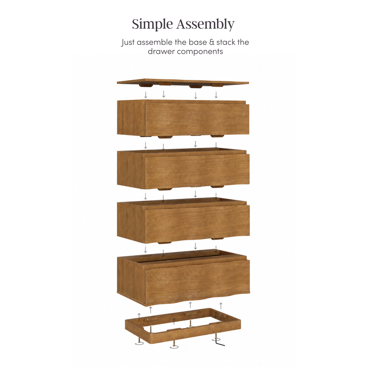 Modern Wood Stackable 4-Drawer Wavy Dresser Light Brown - Nathan James